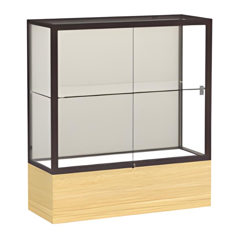 Reliant Light Oak Vinyl case, Plaque Fabric Back w/ Dark Bronze aluminum frame finish, 40"H x 36"W x 14"D