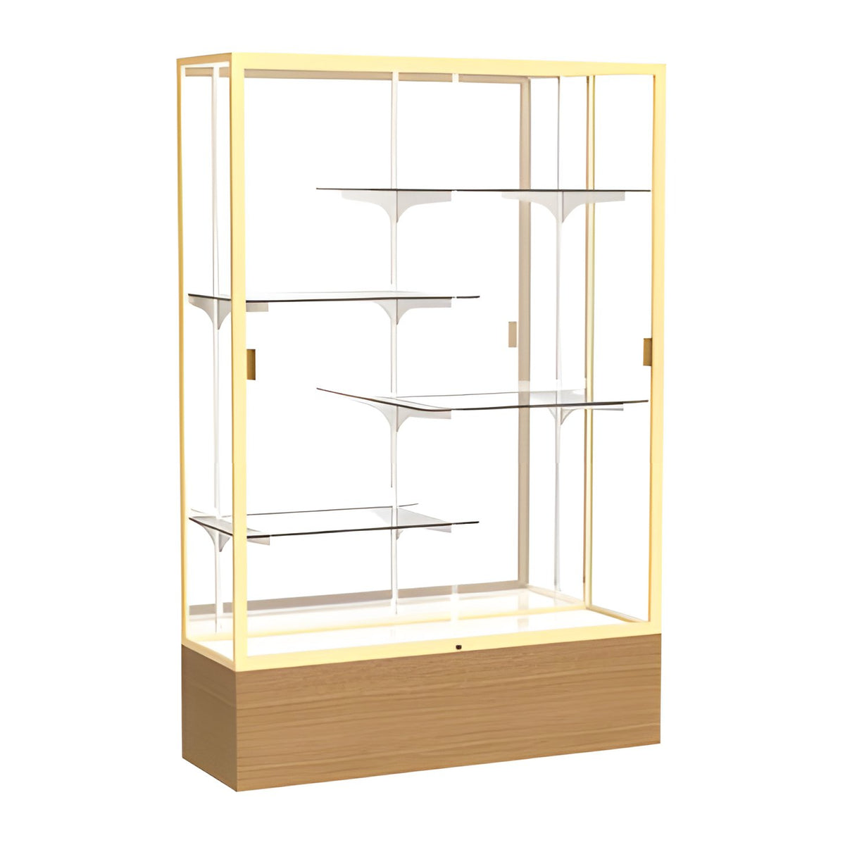 Reliant Natural Oak case, Mirror Back w/ Champagne aluminum frame finish, 72"H x 48"W x 16"D