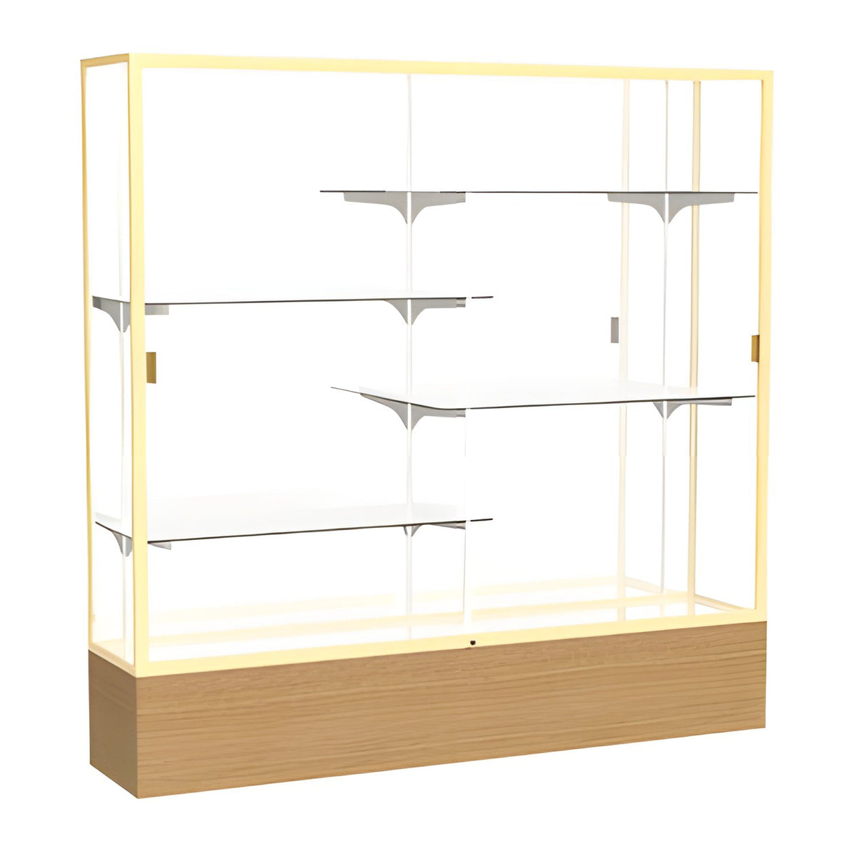 Reliant Natural Oak case, Mirror Back w/ Champagne aluminum frame finish, 72"H x 72"W x 16"D