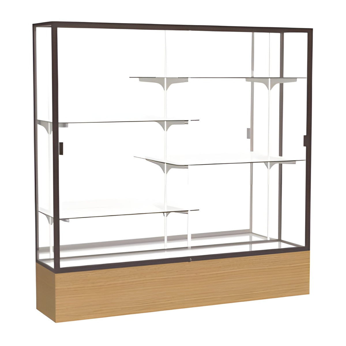Reliant Natural Oak case, Mirror Back w/ Dark Bronze aluminum frame finish, 72"H x 72"W x 16"D