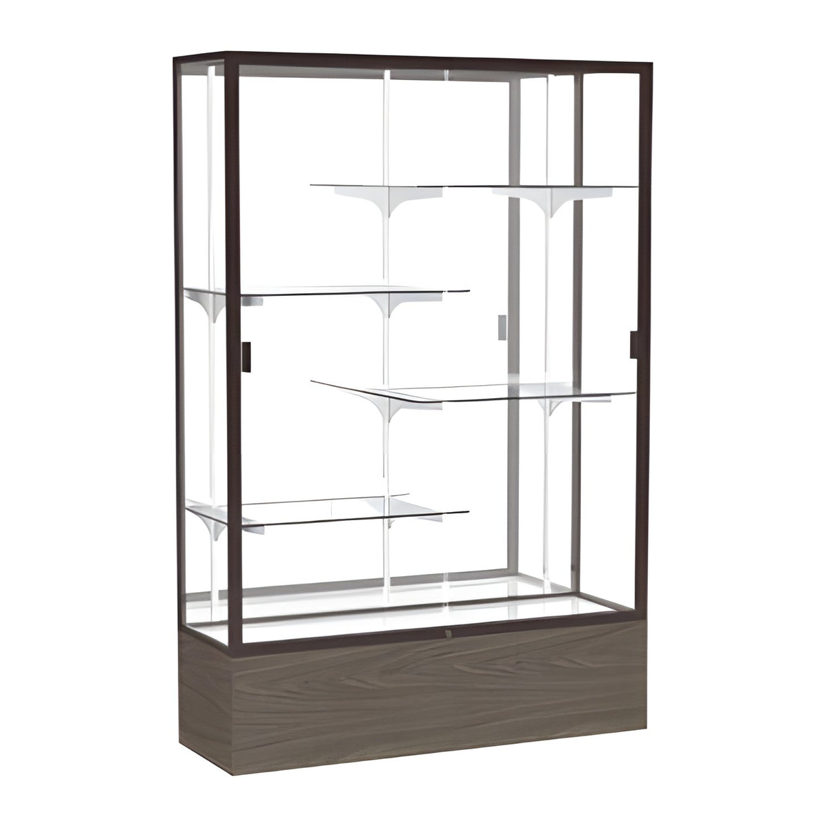 Reliant Walnut Vinyl case, Mirror Back w/ Dark Bronze aluminum frame finish, 72"H x 48"W x 16"D