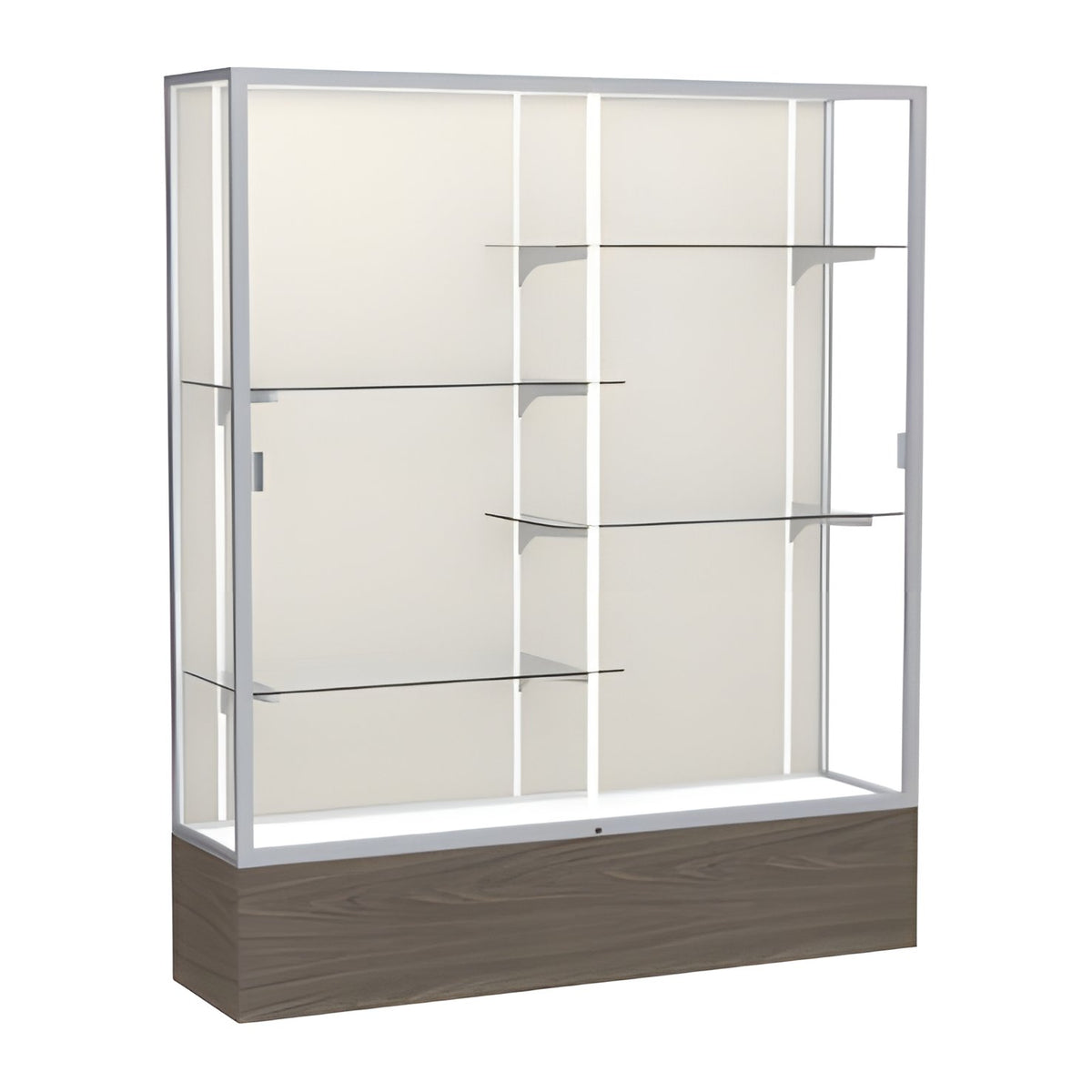 Reliant Walnut Vinyl case, Plaque Fabric Back w/ Satin Natural aluminum frame finish, 72"H x 60"W x 16"D