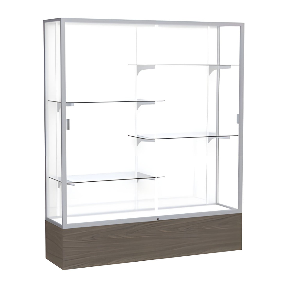 Reliant Walnut Vinyl case, White Laminate Back w/ Satin Natural aluminum frame finish, 72"H x 60"W x 16"D