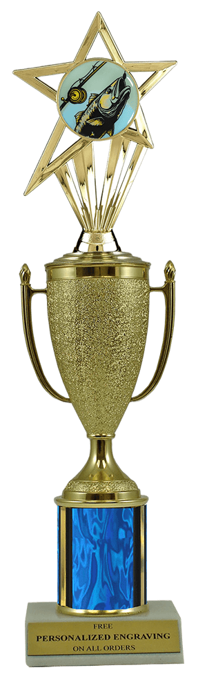 Fishing Gold Cup Column Trophy with Insert