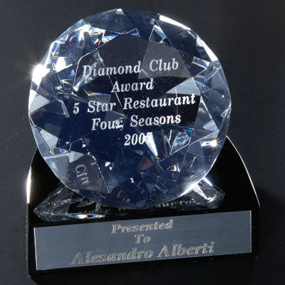 Diamond-Shaped Crystal Award with Black Base