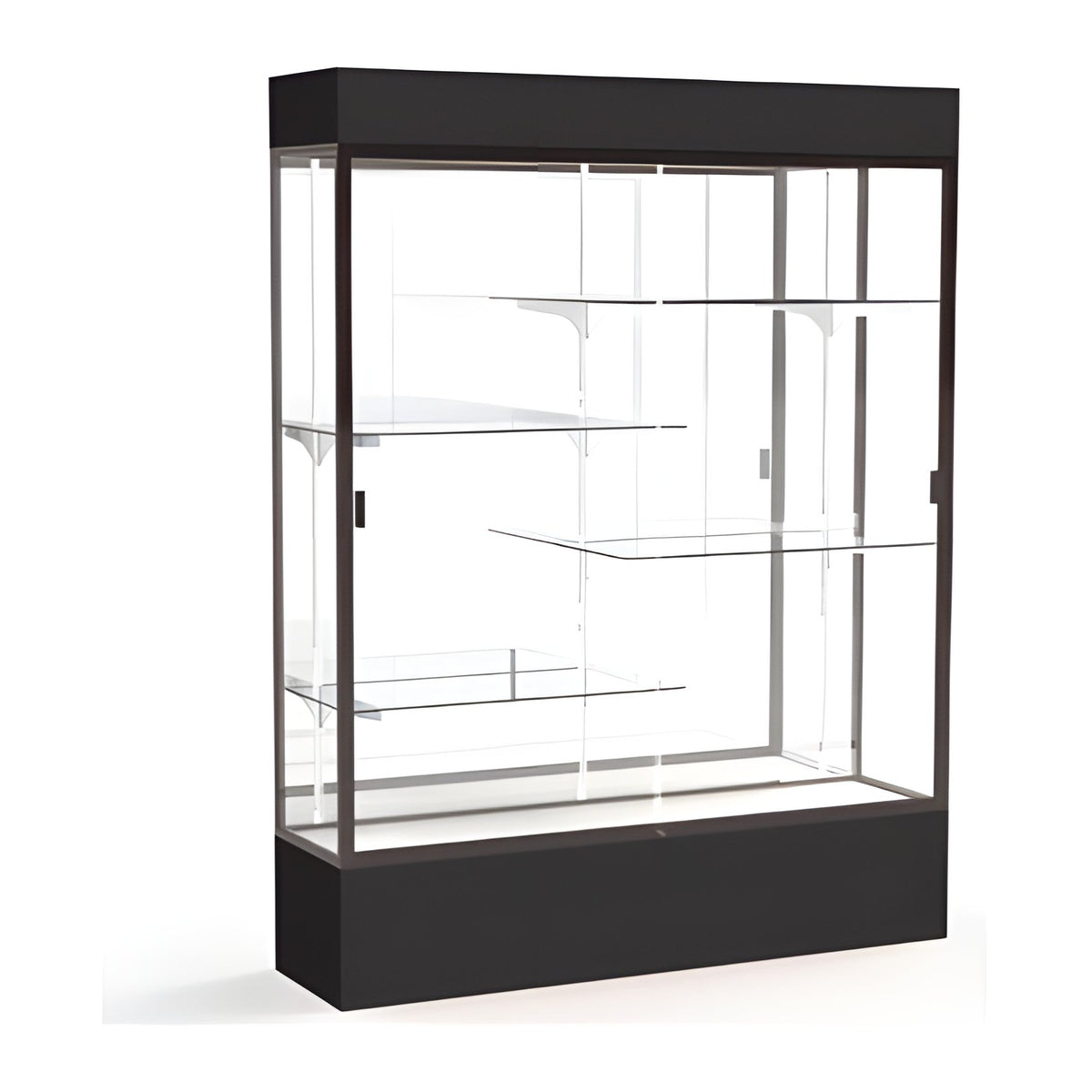 Spirit Black Display Case (Lighted), Mirror Back w/ Dark Bronze aluminum frame finish, 80"H x 60"W x 16"D