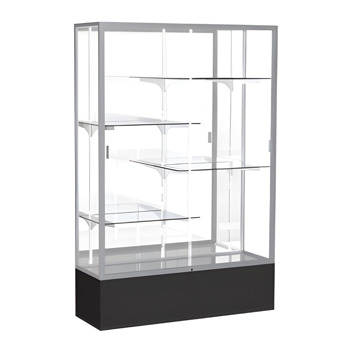 Spirit Black Display Case (Unighted), Mirror Back w/ Satin Natural aluminum frame finish, 72"H x 48"W x 16"D