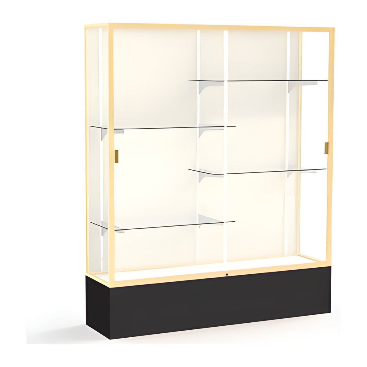 Spirit Black Display Case (Unighted), Plaque Fabric Back w/ Champagne aluminum frame finish, 72"H x 60"W x 16"D