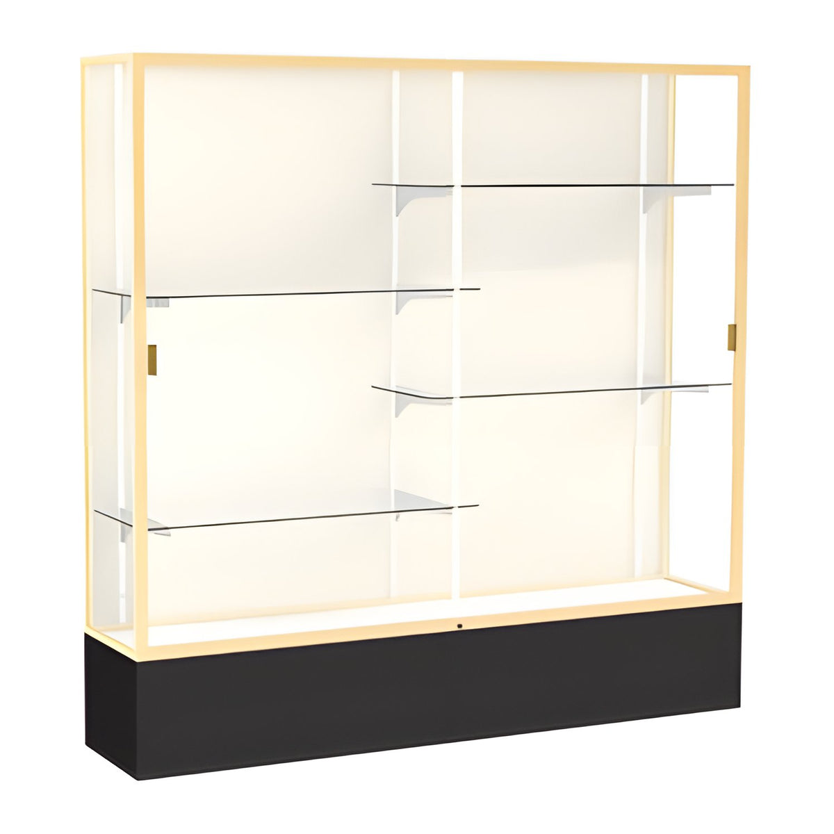 Spirit Black Display Case (Unighted), Plaque Fabric Back w/ Champagne aluminum frame finish, 72"H x 72"W x 16"D