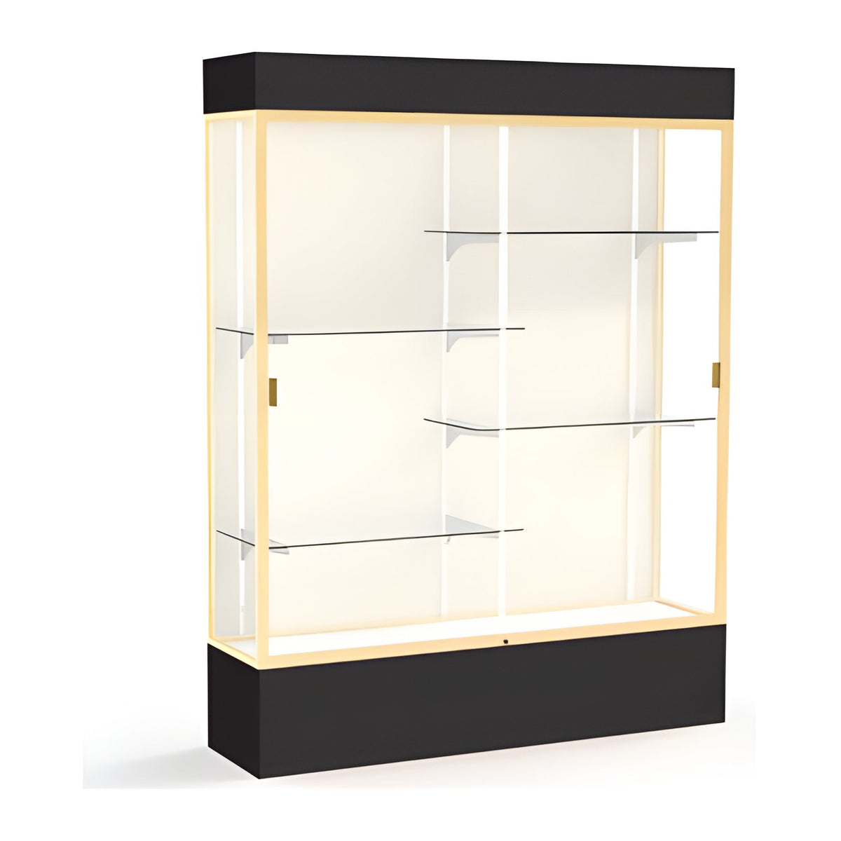 Spirit Black Display Case (Lighted), Plaque Fabric Back w/ Champagne aluminum frame finish, 80"H x 60"W x 16"D
