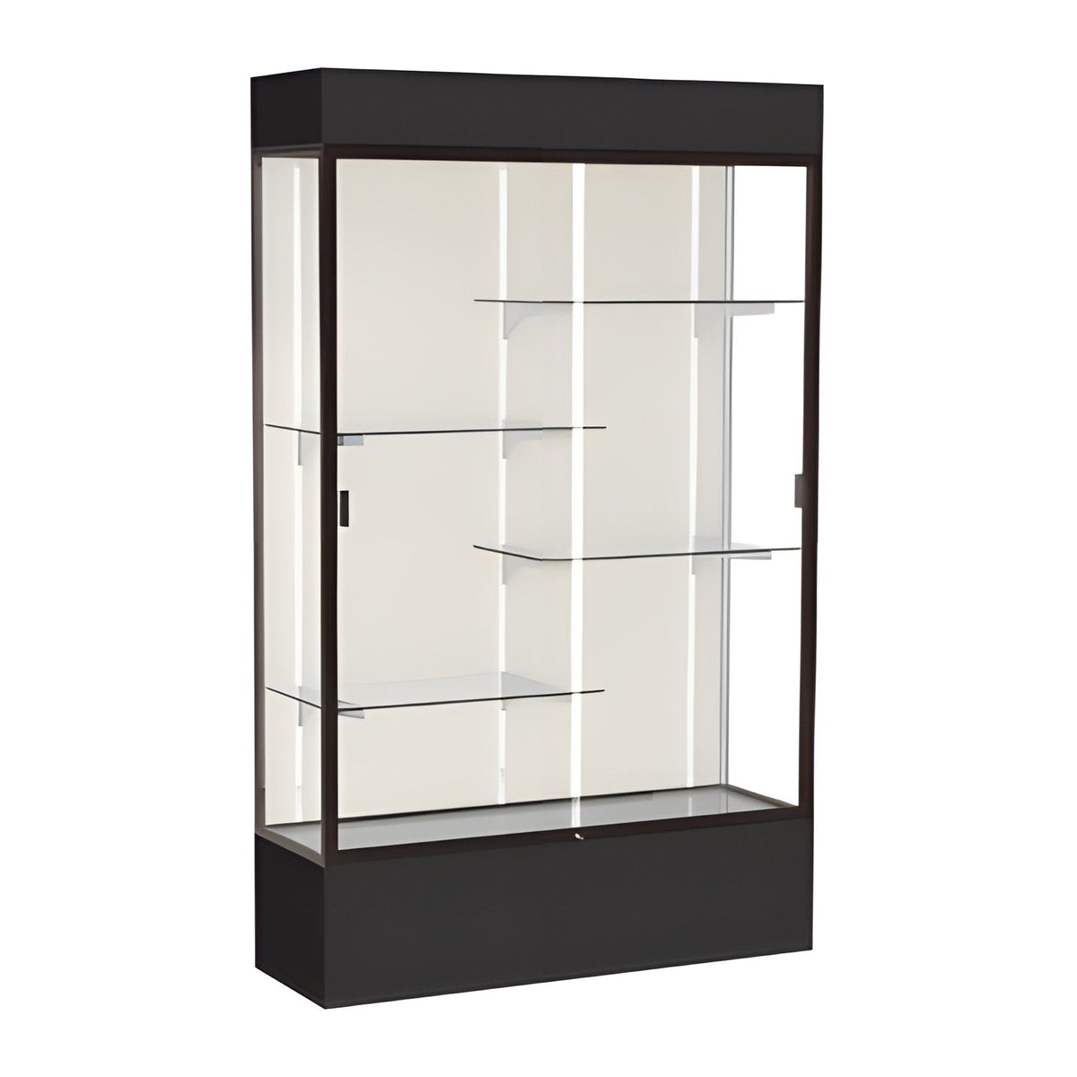 Spirit Black Display Case (Lighted), Plaque Fabric Back w/ Dark Bronze aluminum frame finish, 80"H x 48"W x 16"D