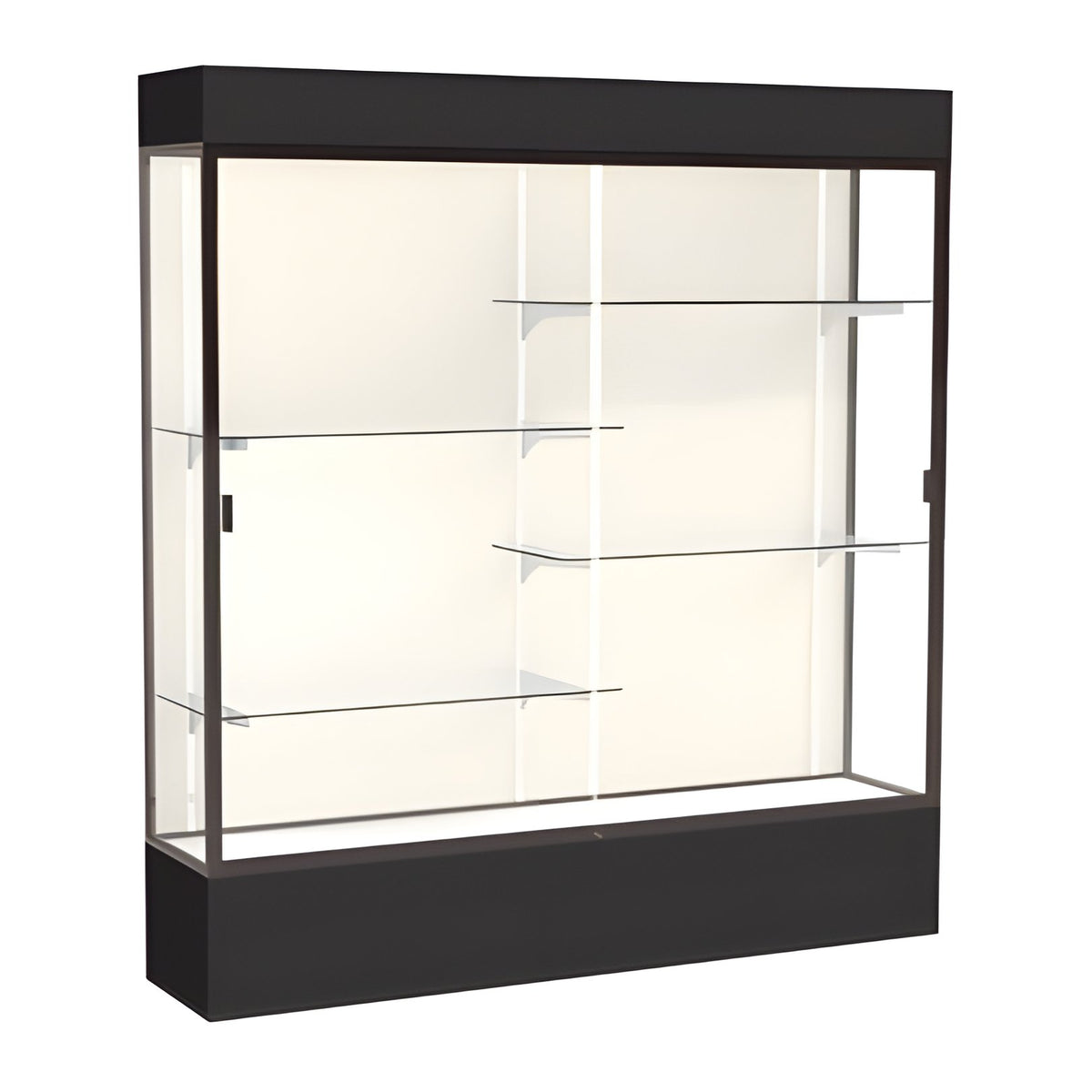Spirit Black Display Case (Lighted), Plaque Fabric Back w/ Dark Bronze aluminum frame finish, 80"H x 72"W x 16"D