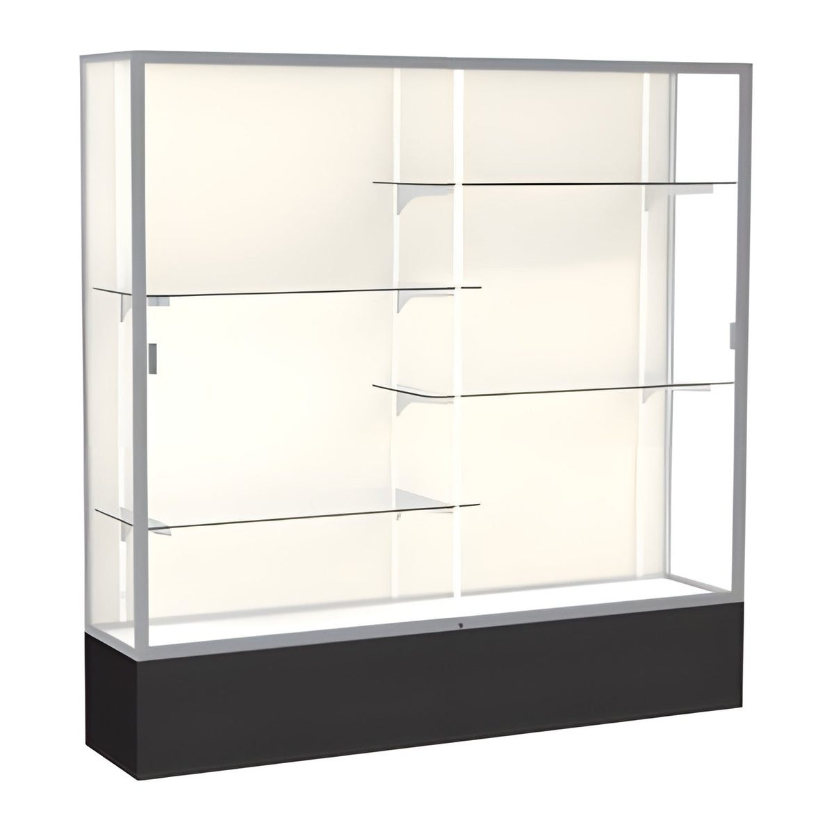 Spirit Black Display Case (Unighted), Plaque Fabric Back w/ Satin Natural aluminum frame finish, 72"H x 72"W x 16"D