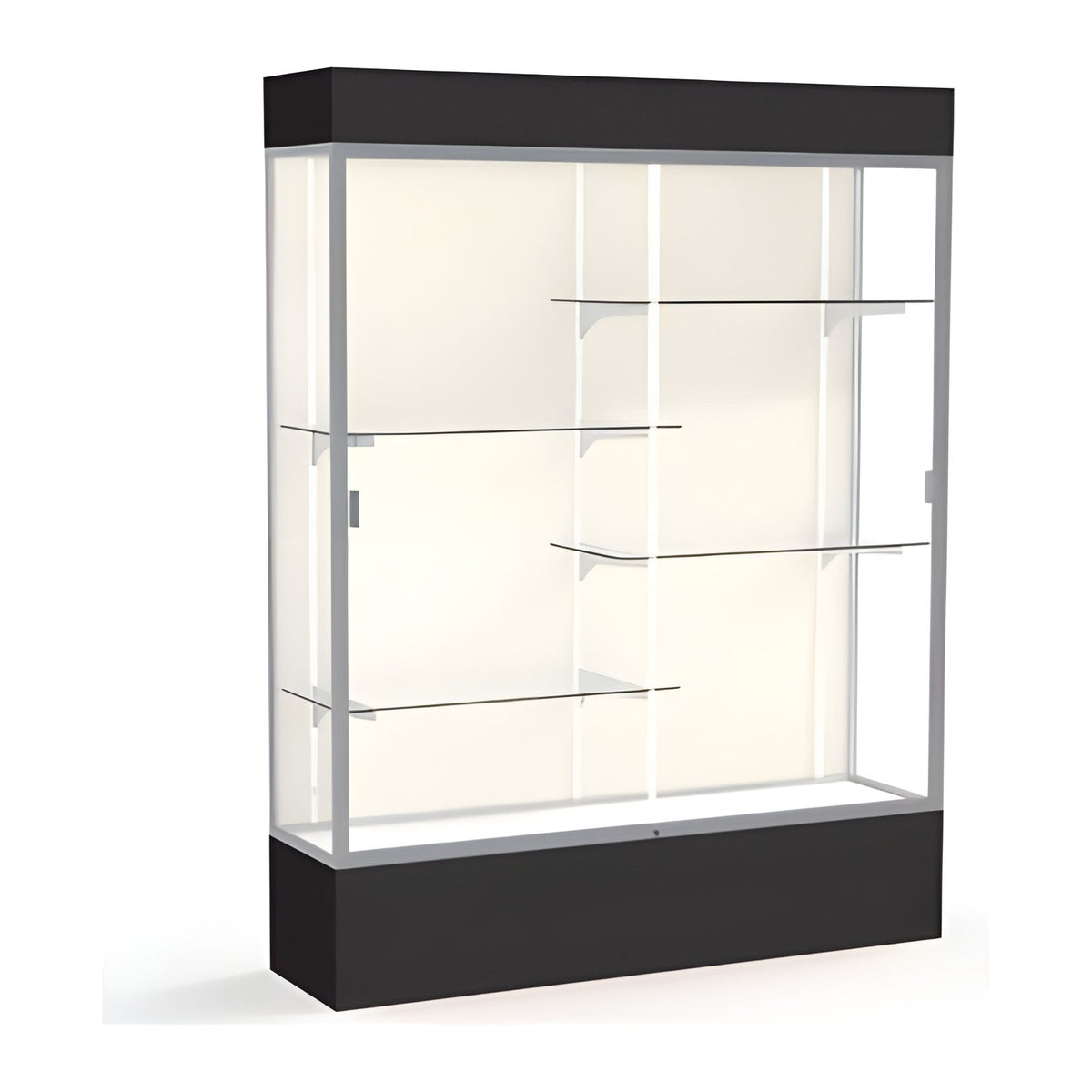 Spirit Black Display Case (Lighted), Plaque Fabric Back w/ Satin Natural aluminum frame finish, 80"H x 60"W x 16"D