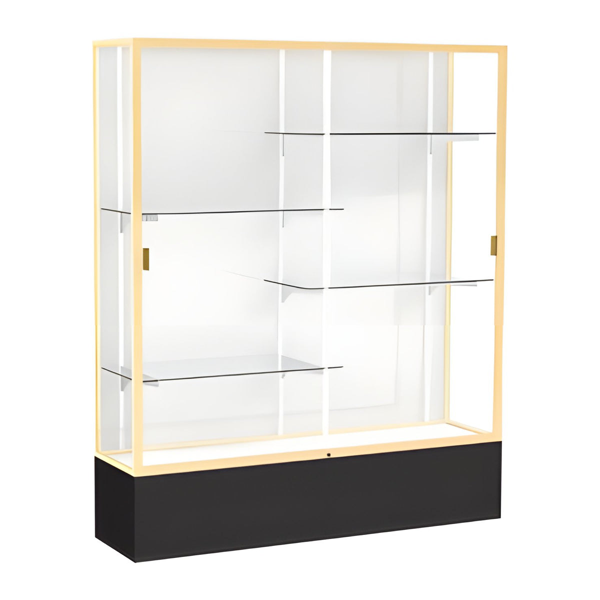 Spirit Black Display Case (Unighted), White Laminate Back w/ Champagne aluminum frame finish, 72"H x 60"W x 16"D