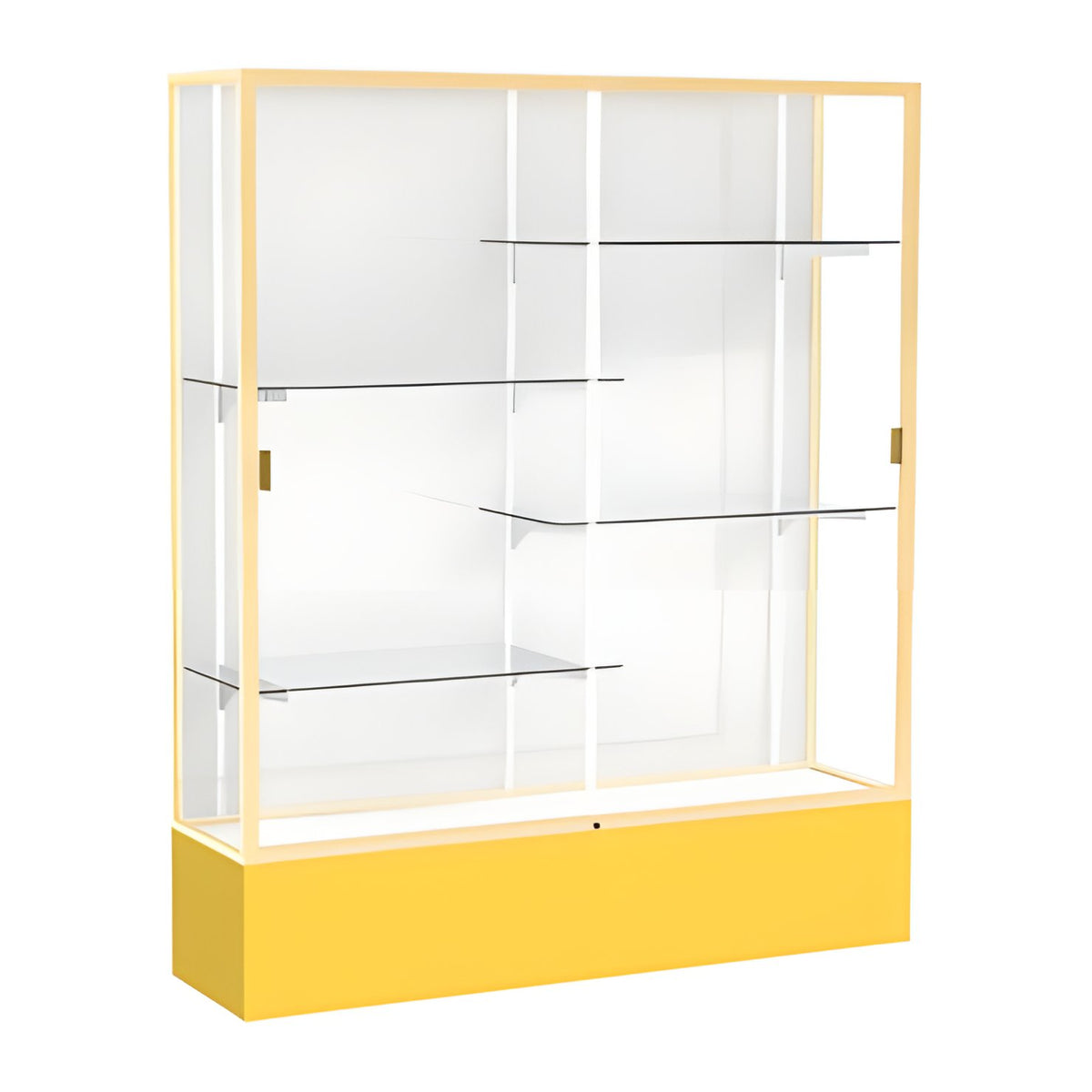 Spirit Goldenrod Display Case (Unighted), White Laminate Back w/ Champagne aluminum frame finish, 72"H x 60"W x 16"D