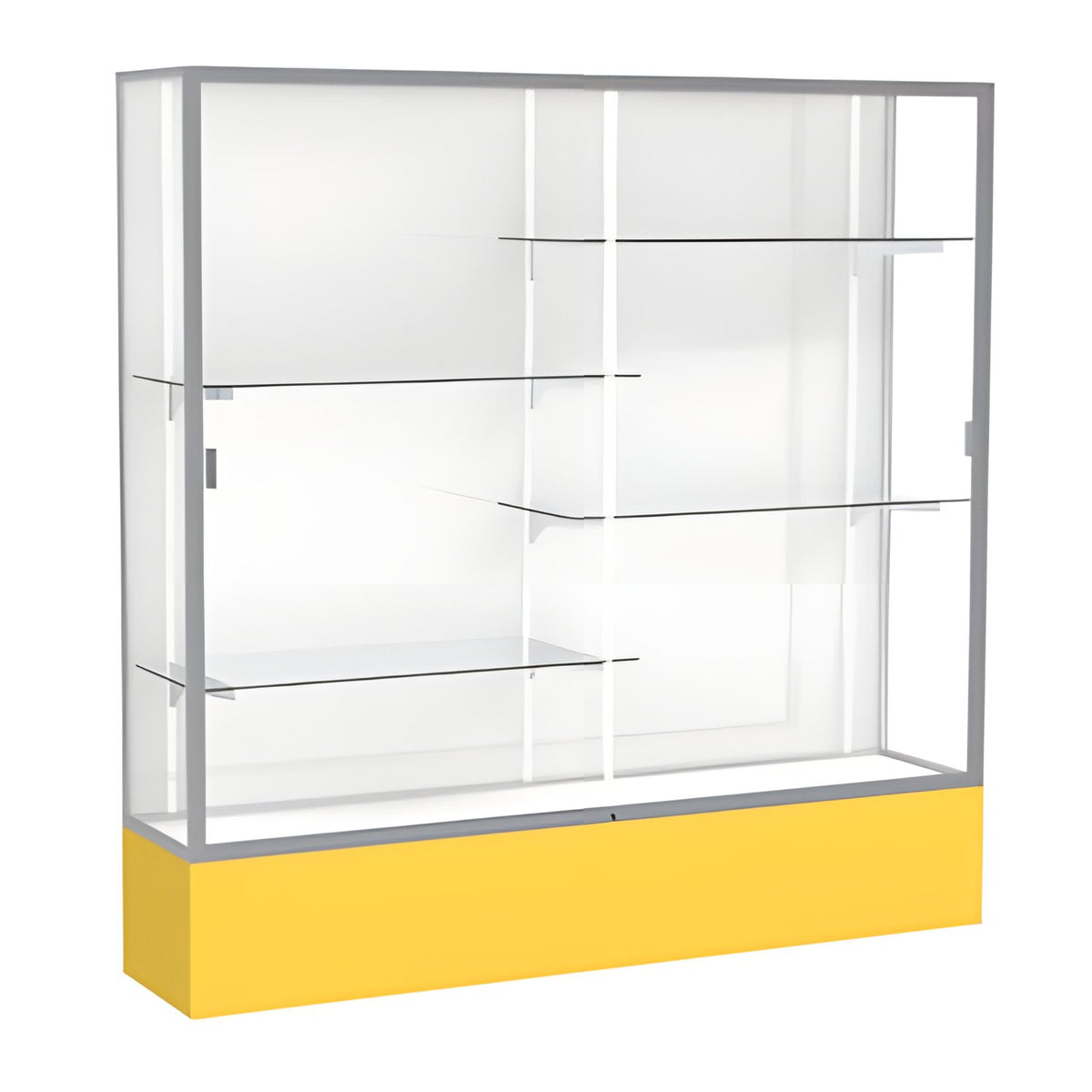 Spirit Goldenrod Display Case (Unighted), White Laminate Back w/ Satin Natural aluminum frame finish, 72"H x 72"W x 16"D