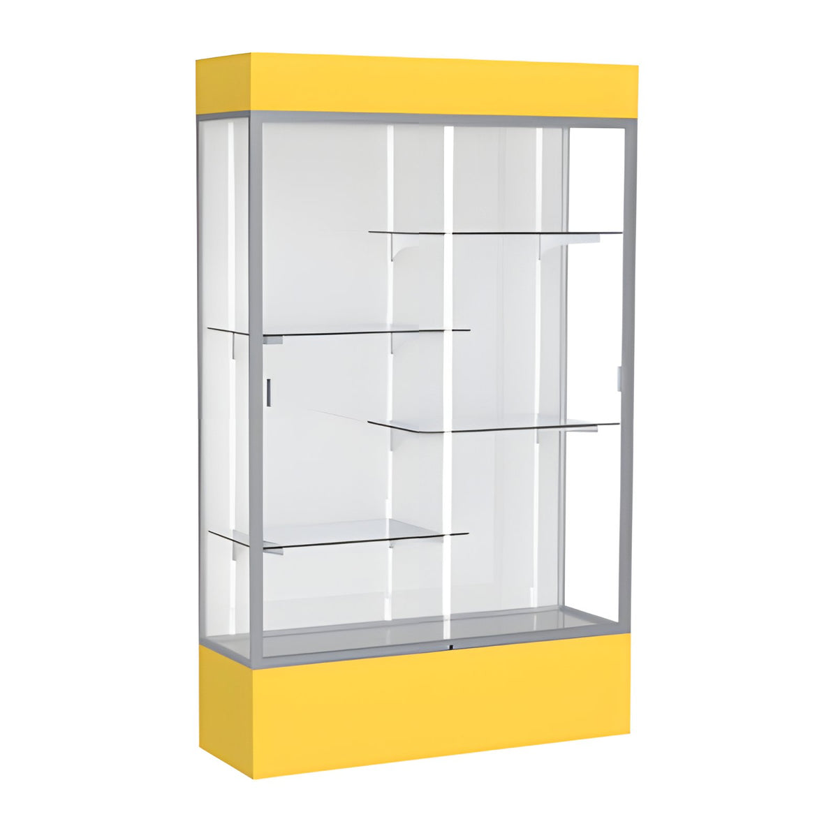 Spirit Goldenrod Display Case (Lighted), White Laminate Back w/ Satin Natural aluminum frame finish, 80"H x 48"W x 16"D