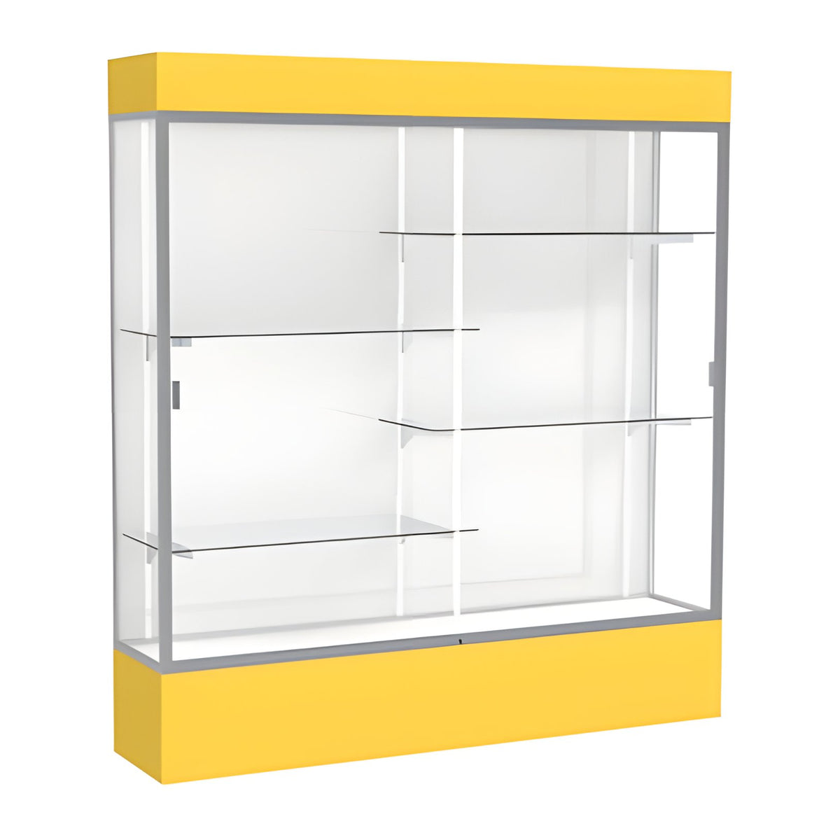 Spirit Goldenrod Display Case (Lighted), White Laminate Back w/ Satin Natural aluminum frame finish, 80"H x 72"W x 16"D