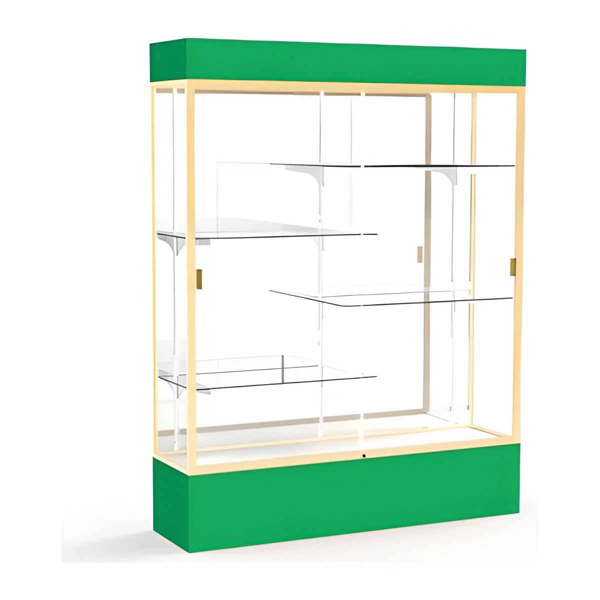 Spirit Kelly Green Display Case (Lighted), Mirror Back w/ Champagne aluminum frame finish, 80"H x 60"W x 16"D