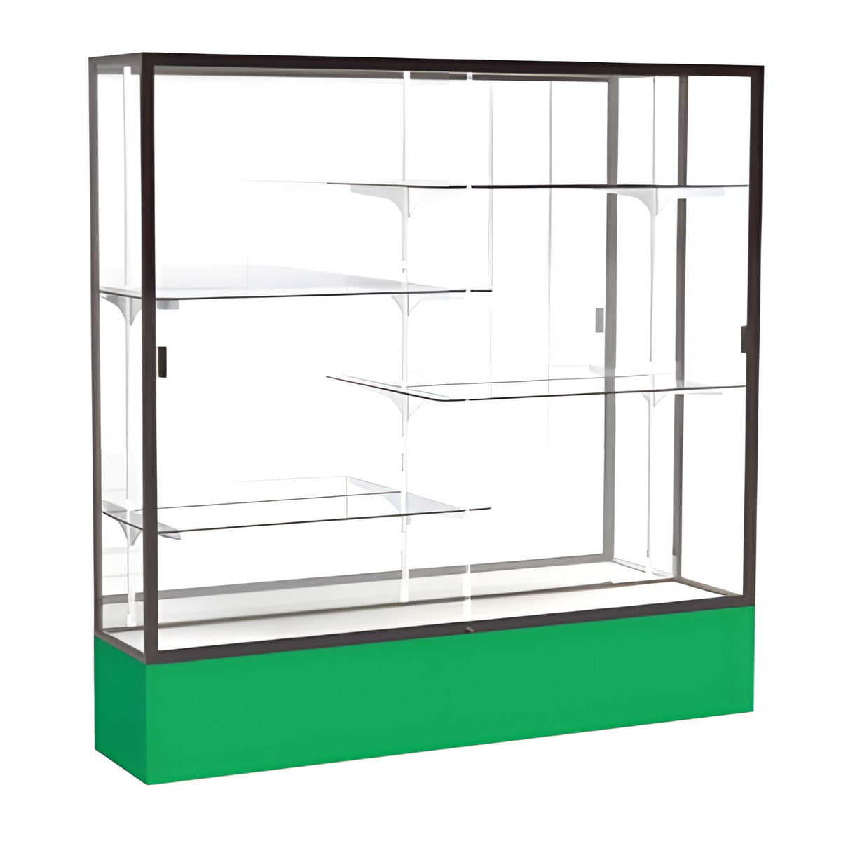 Spirit Kelly Green Display Case (Unighted), Mirror Back w/ Dark Bronze aluminum frame finish, 72"H x 72"W x 16"D