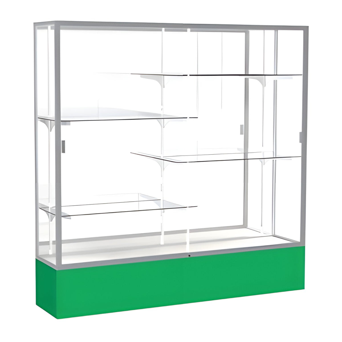 Spirit Kelly Green Display Case (Unighted), Mirror Back w/ Satin Natural aluminum frame finish, 72"H x 72"W x 16"D