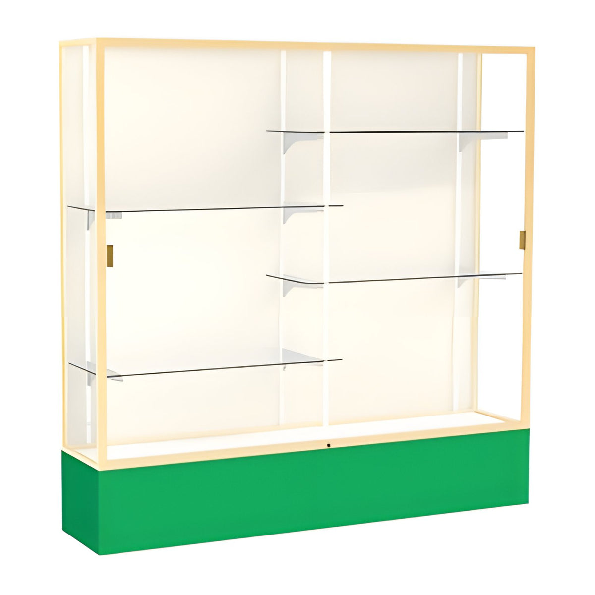 Spirit Kelly Green Display Case (Unighted), Plaque Fabric Back w/ Champagne aluminum frame finish, 72"H x 72"W x 16"D