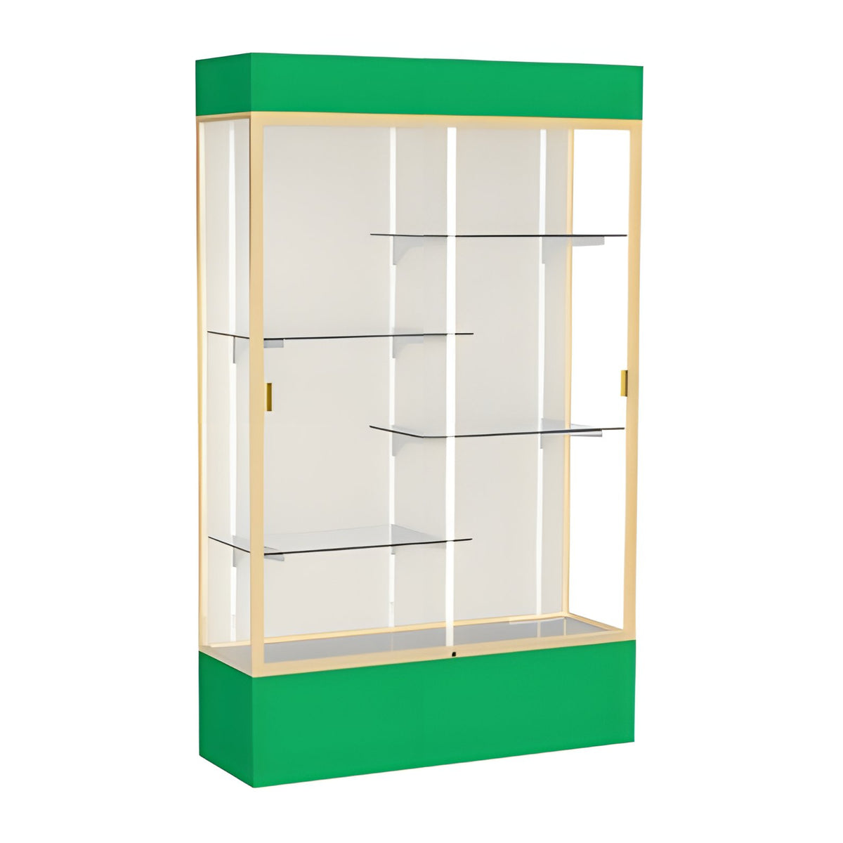 Spirit Kelly Green Display Case (Lighted), Plaque Fabric Back w/ Champagne aluminum frame finish, 80"H x 48"W x 16"D