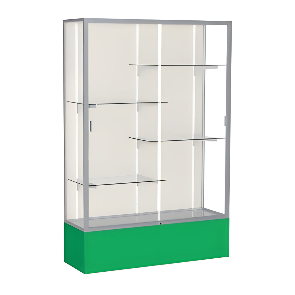Spirit Kelly Green Display Case (Unighted), Plaque Fabric Back w/ Satin Natural aluminum frame finish, 72"H x 48"W x 16"D