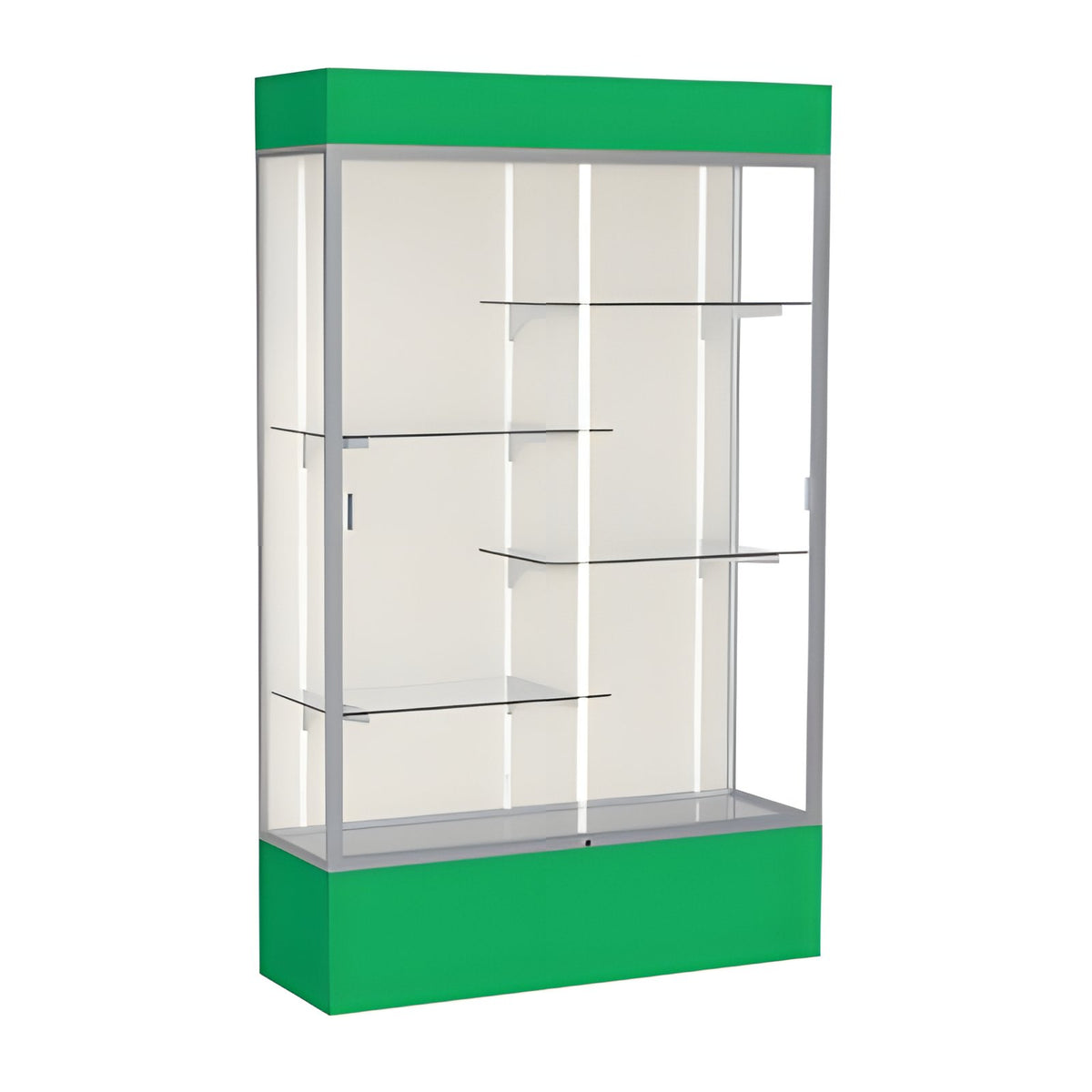 Spirit Kelly Green Display Case (Lighted), Plaque Fabric Back w/ Satin Natural aluminum frame finish, 80"H x 48"W x 16"D
