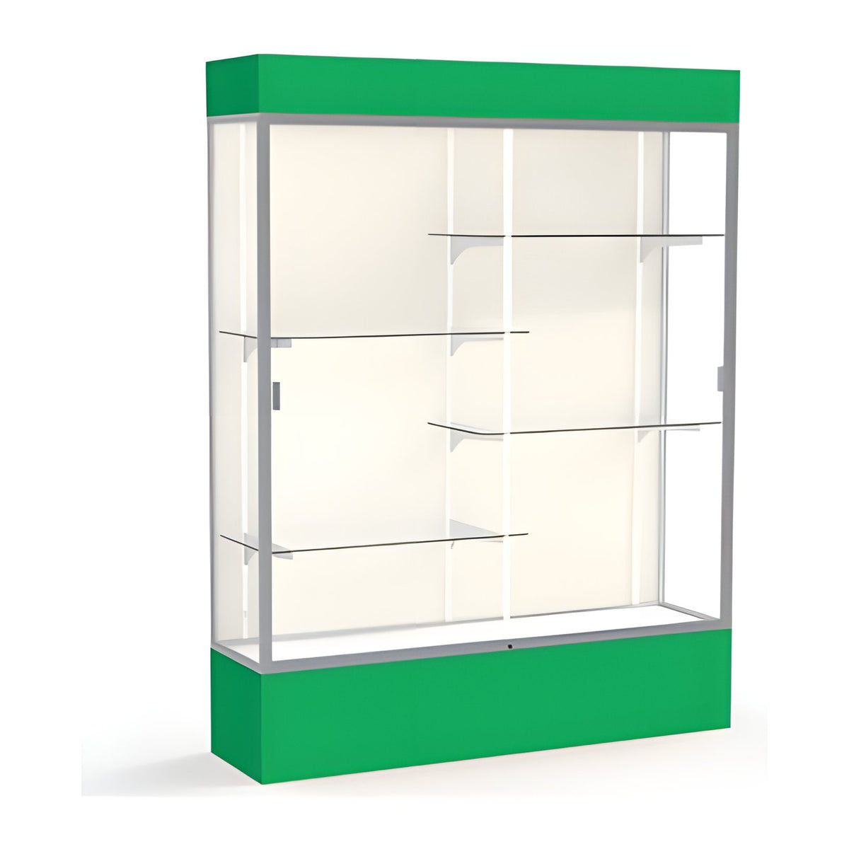 Spirit Kelly Green Display Case (Lighted), Plaque Fabric Back w/ Satin Natural aluminum frame finish, 80"H x 60"W x 16"D