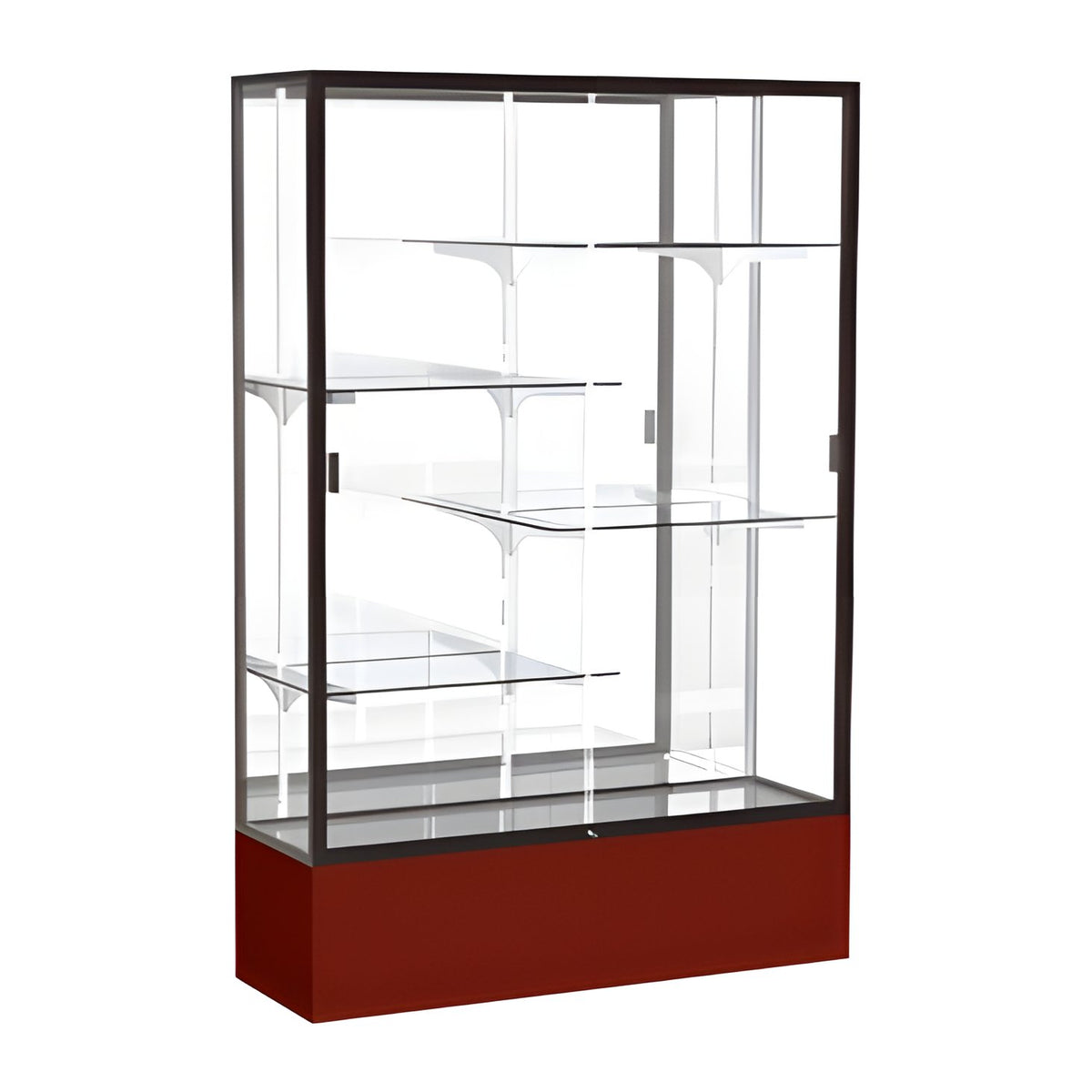 Spirit Maroon Display Case (Unighted), Mirror Back w/ Dark Bronze aluminum frame finish, 72"H x 48"W x 16"D