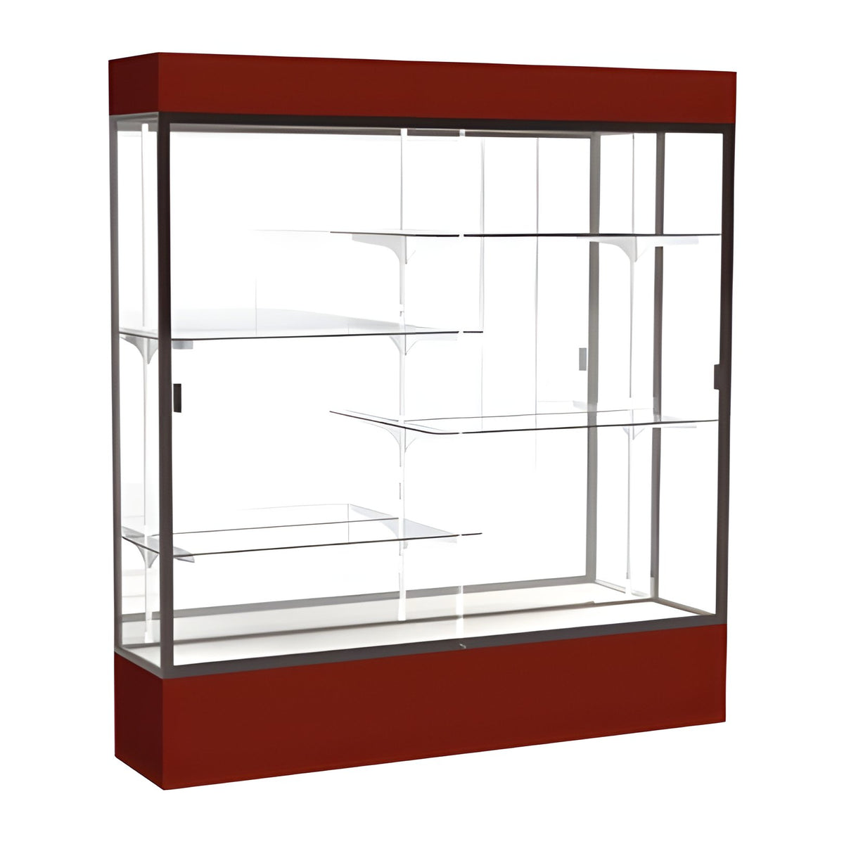Spirit Maroon Display Case (Lighted), Mirror Back w/ Dark Bronze aluminum frame finish, 80"H x 72"W x 16"D