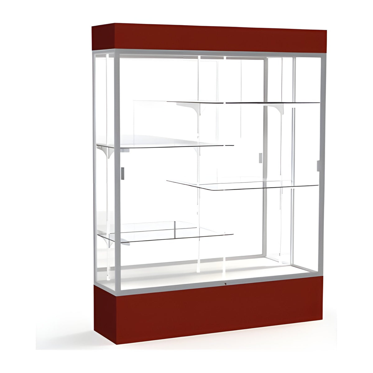 Spirit Maroon Display Case (Lighted), Mirror Back w/ Satin Natural aluminum frame finish, 80"H x 60"W x 16"D