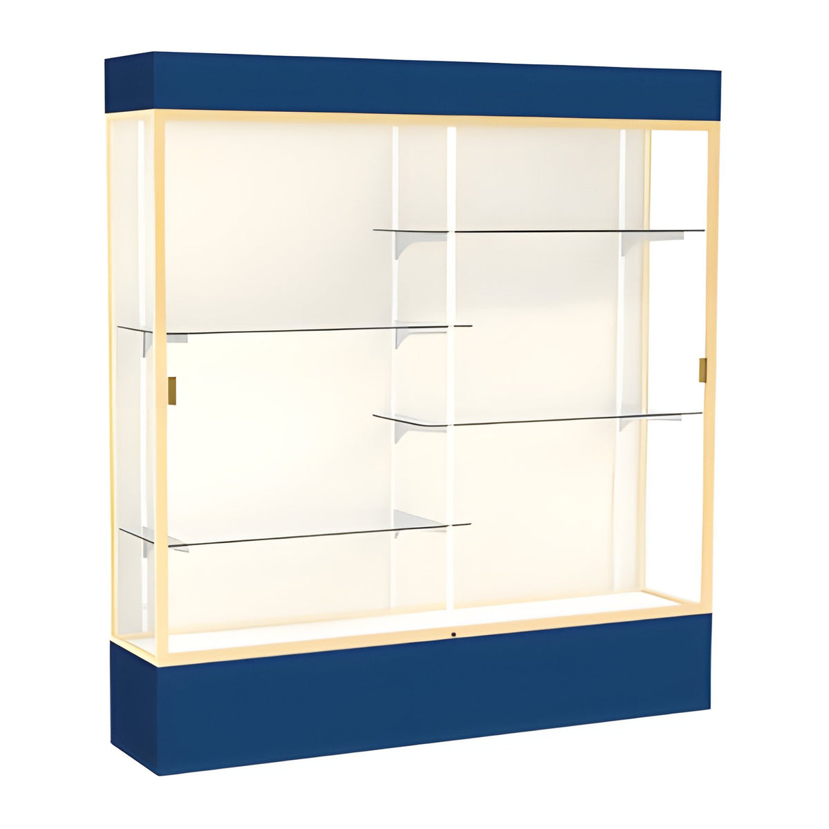 Spirit Navy Display Case (Lighted), Plaque Fabric Back w/ Champagne aluminum frame finish, 80"H x 72"W x 16"D