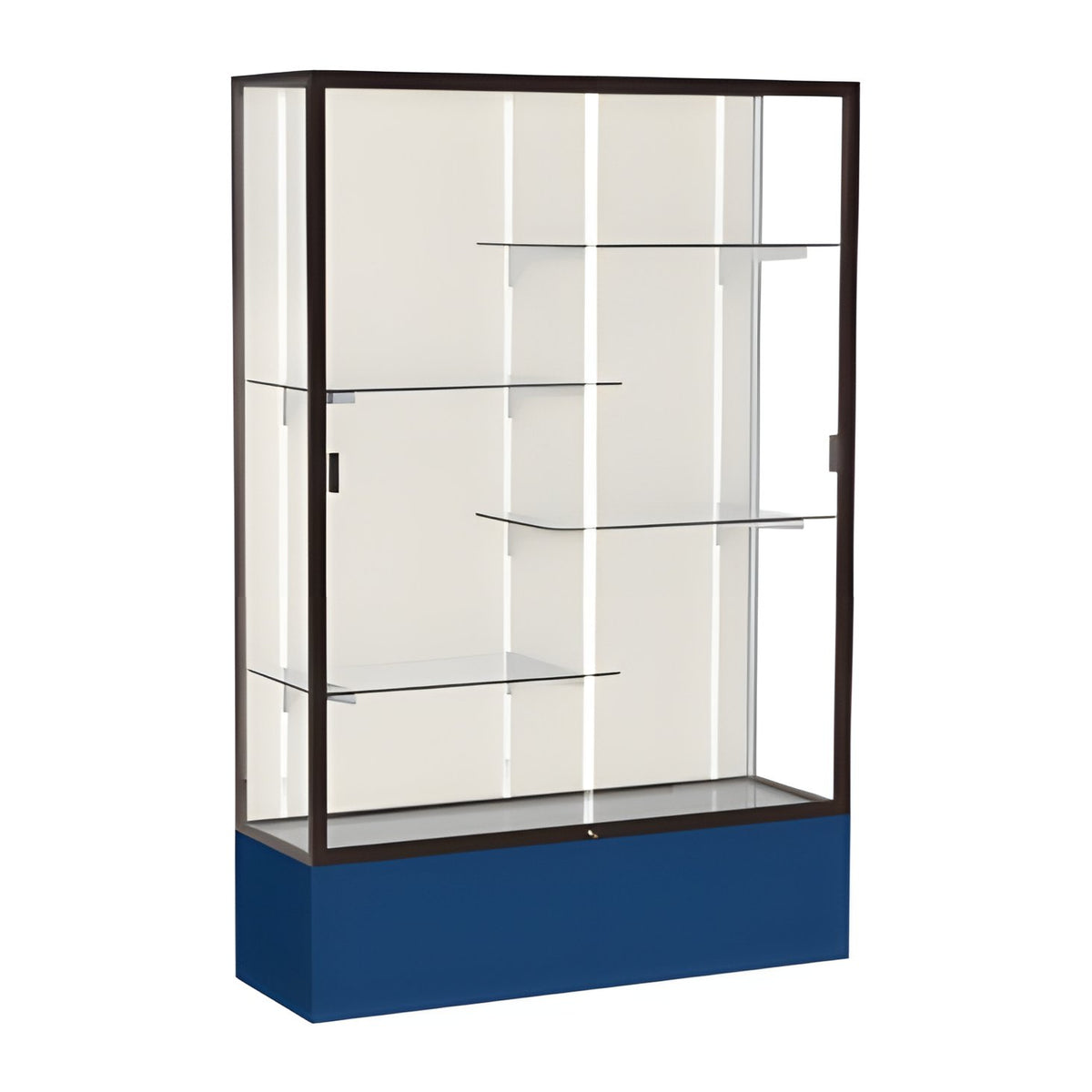 Spirit Navy Display Case (Unighted), Plaque Fabric Back w/ Dark Bronze aluminum frame finish, 72"H x 48"W x 16"D