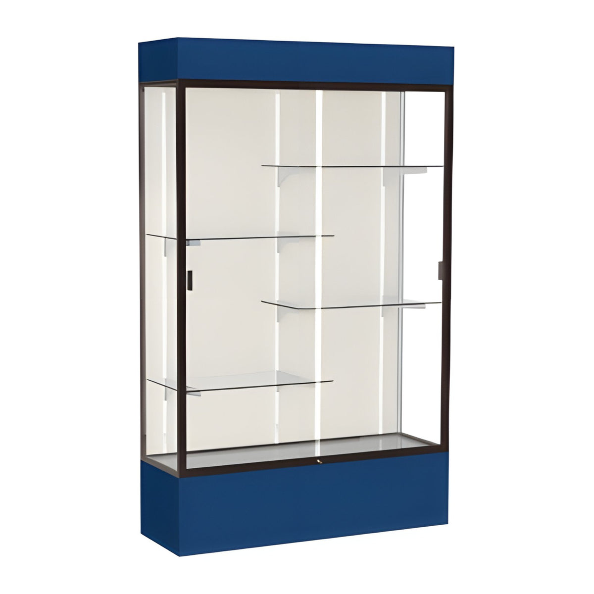 Spirit Navy Display Case (Lighted), Plaque Fabric Back w/ Dark Bronze aluminum frame finish, 80"H x 48"W x 16"D