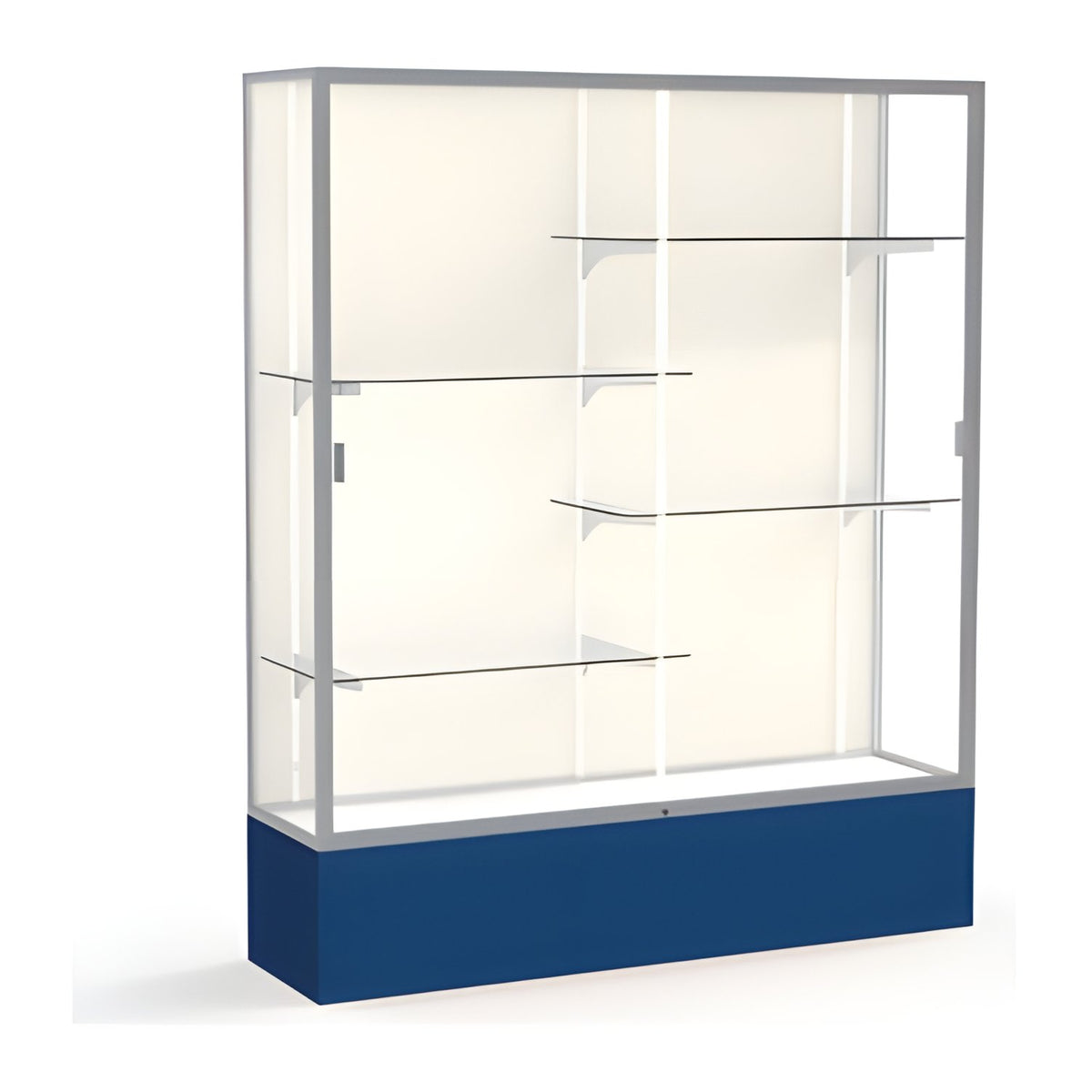 Spirit Navy Display Case (Unighted), Plaque Fabric Back w/ Satin Natural aluminum frame finish, 72"H x 60"W x 16"D
