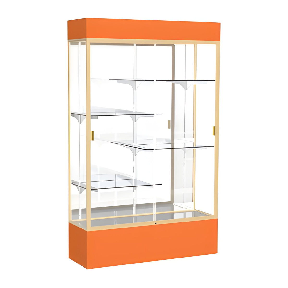 Spirit Orange Display Case (Lighted), Mirror Back w/ Champagne aluminum frame finish, 80"H x 48"W x 16"D