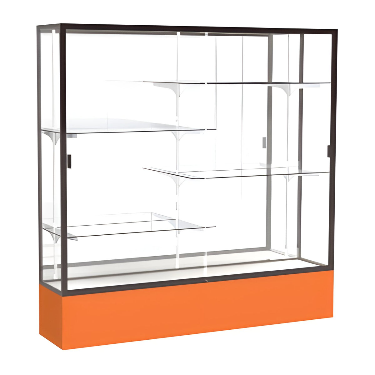 Spirit Orange Display Case (Unighted), Mirror Back w/ Dark Bronze aluminum frame finish, 72"H x 72"W x 16"D