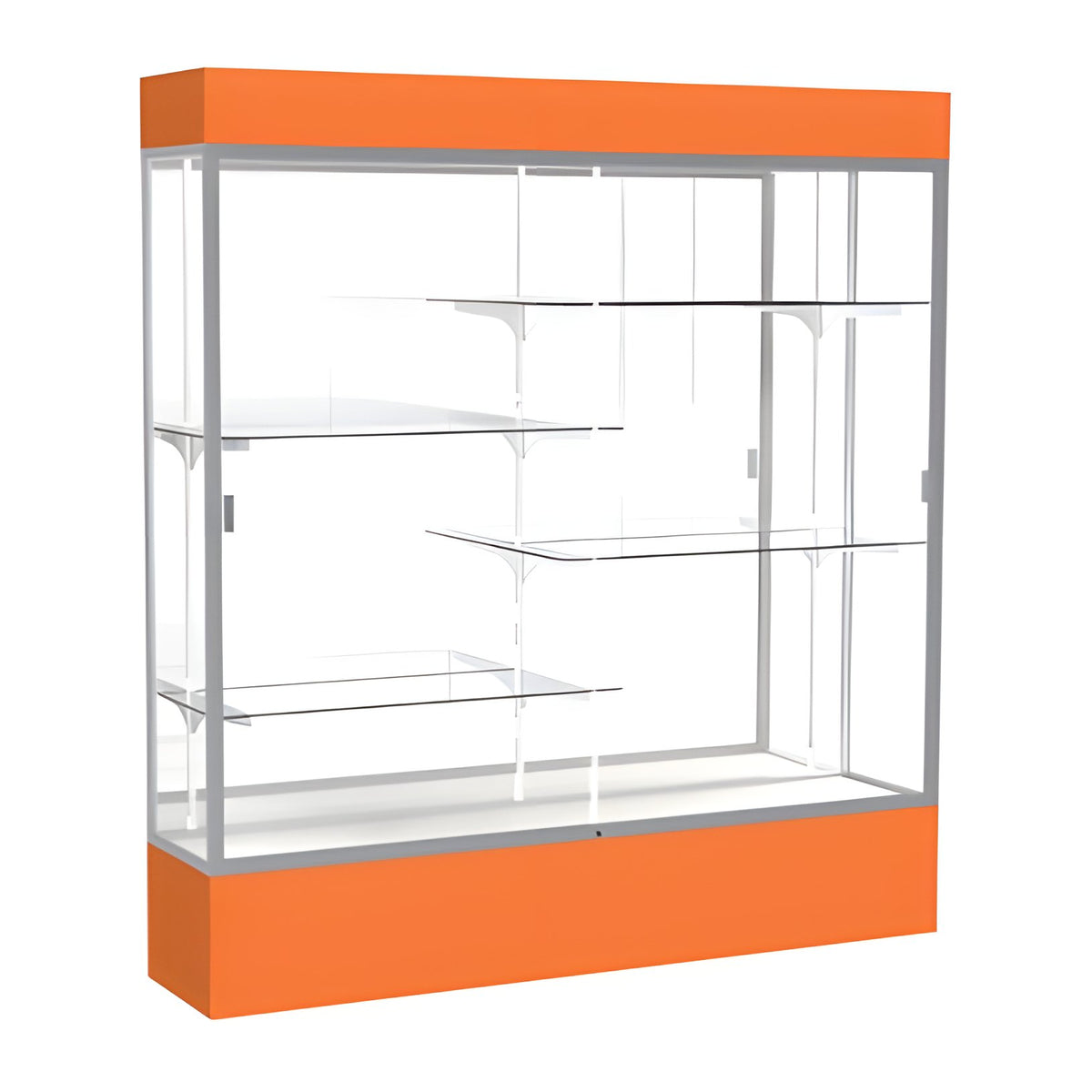 Spirit Orange Display Case (Lighted), Mirror Back w/ Satin Natural aluminum frame finish, 80"H x 72"W x 16"D