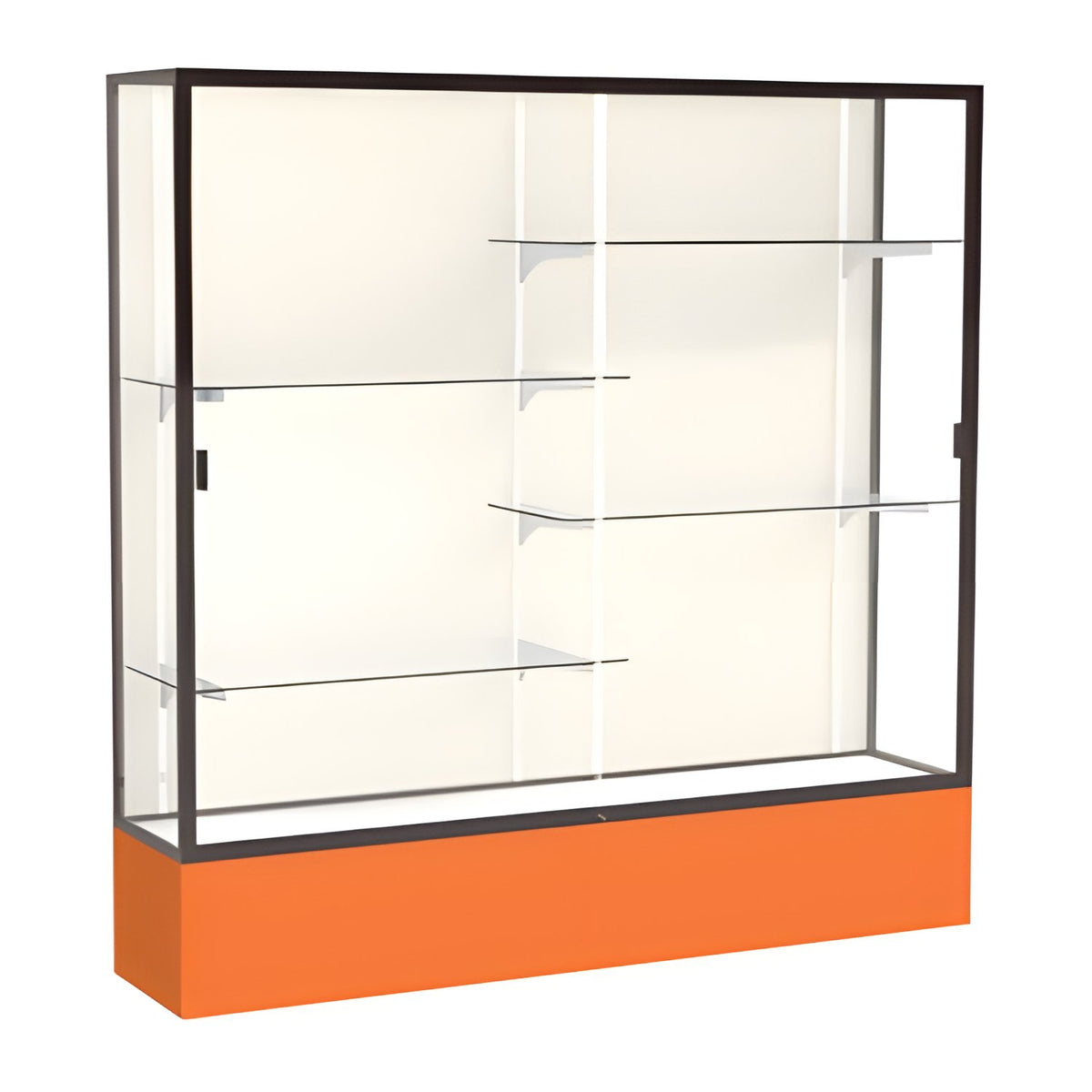 Spirit Orange Display Case (Unighted), Plaque Fabric Back w/ Dark Bronze aluminum frame finish, 72"H x 72"W x 16"D