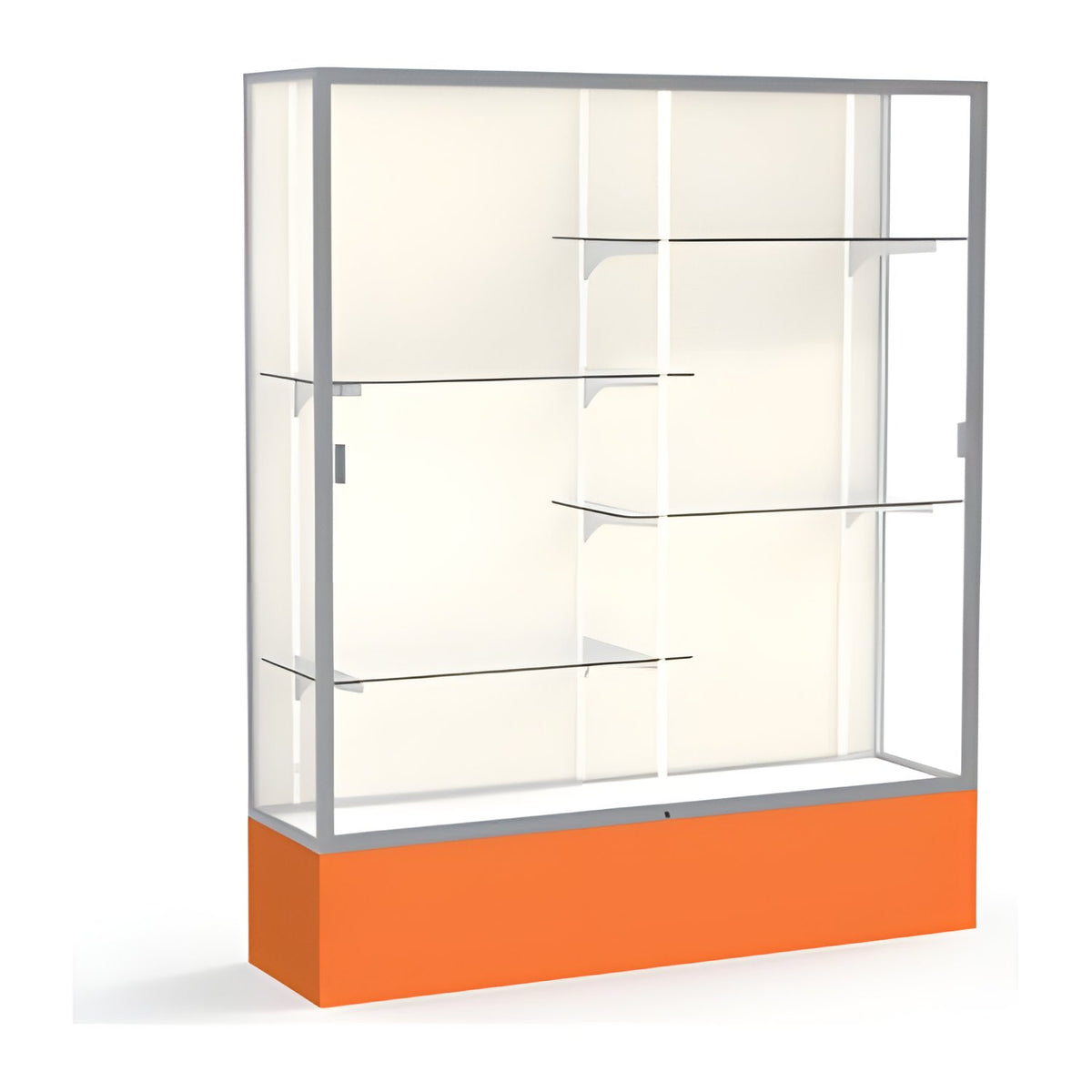 Spirit Orange Display Case (Unighted), Plaque Fabric Back w/ Satin Natural aluminum frame finish, 72"H x 60"W x 16"D