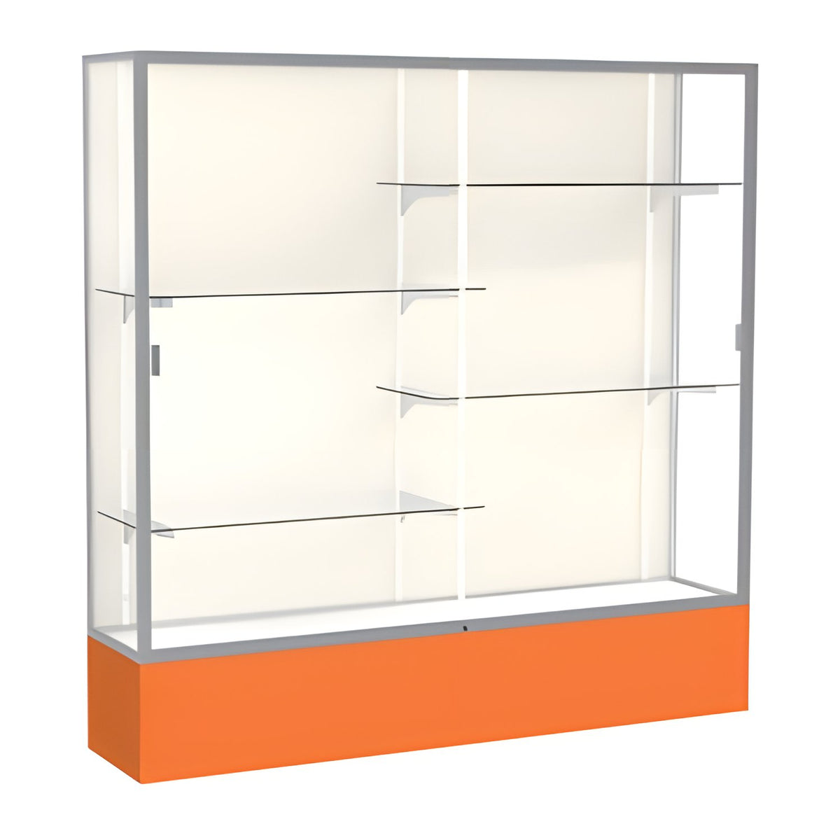 Spirit Orange Display Case (Unighted), Plaque Fabric Back w/ Satin Natural aluminum frame finish, 72"H x 72"W x 16"D