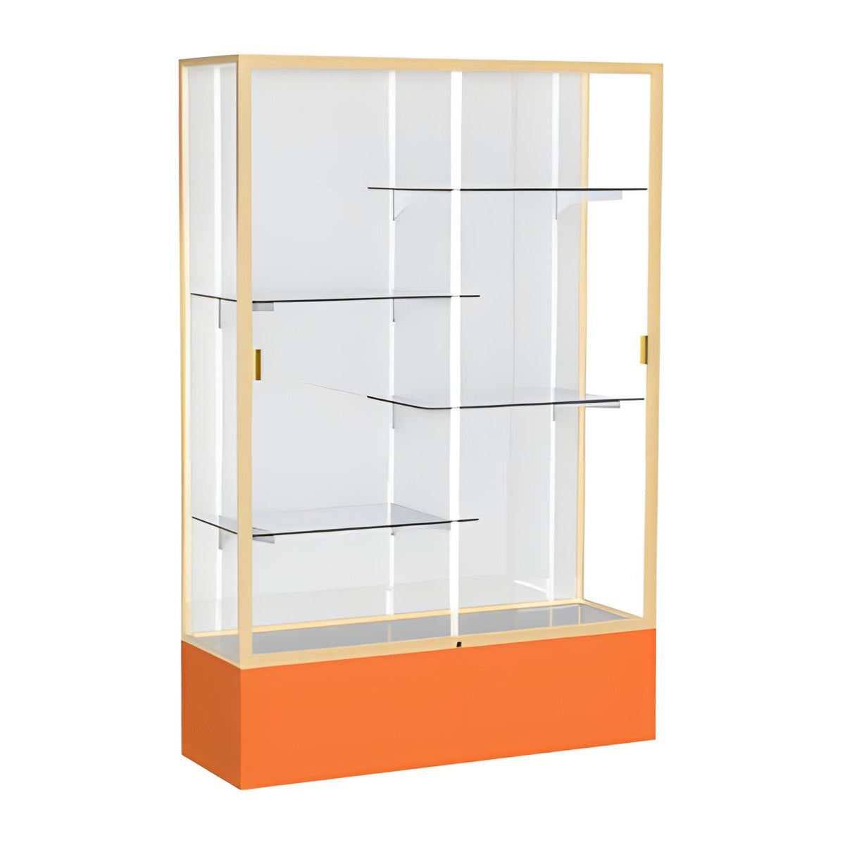 Spirit Orange Display Case (Unighted), White Laminate Back w/ Champagne aluminum frame finish, 72"H x 48"W x 16"D