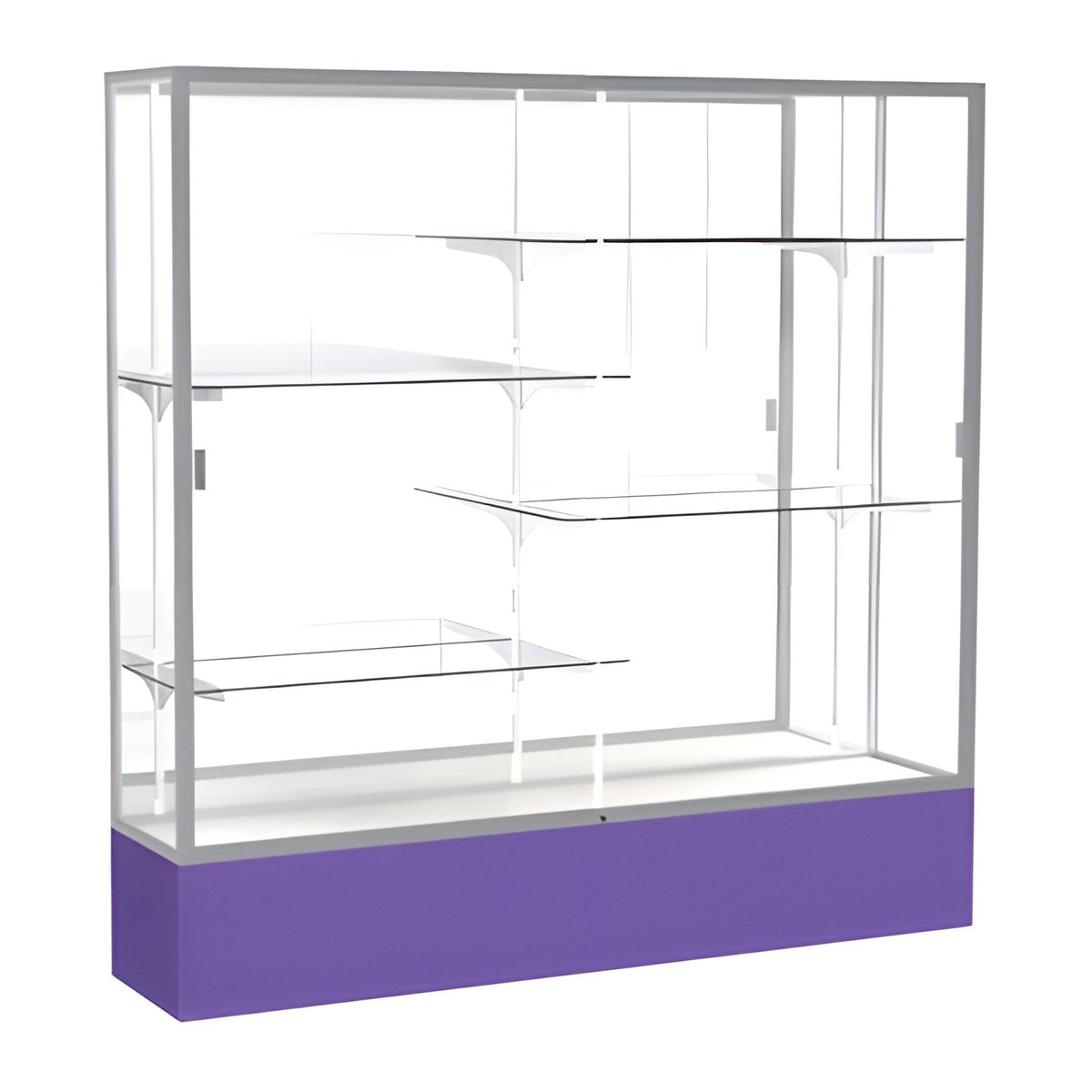 Spirit Purple Display Case (Unighted), Mirror Back w/ Satin Natural aluminum frame finish, 72"H x 72"W x 16"D