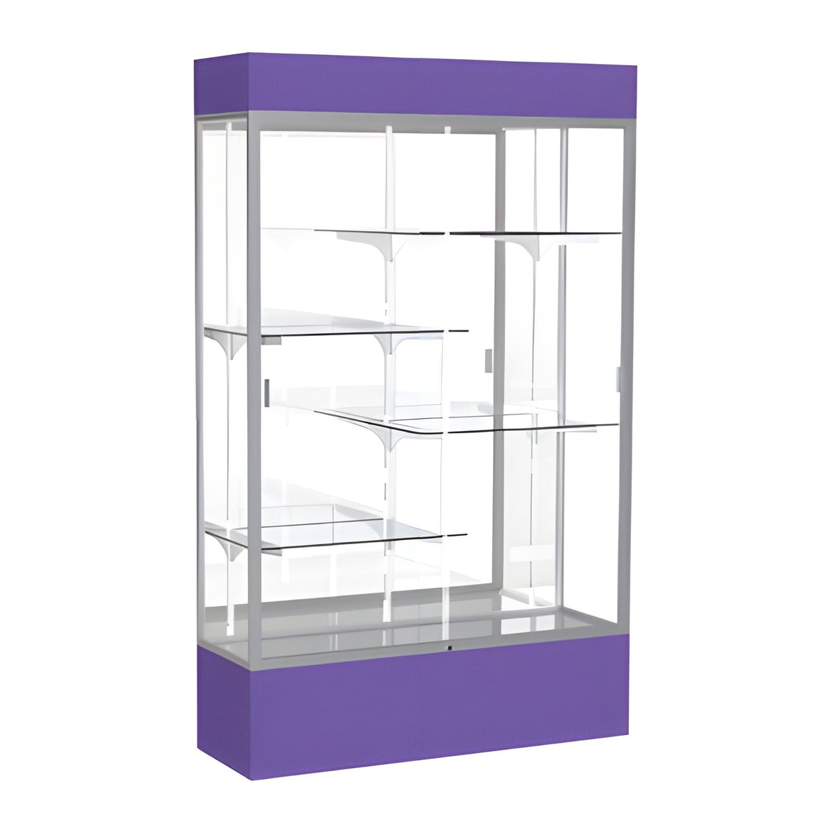 Spirit Purple Display Case (Lighted), Mirror Back w/ Satin Natural aluminum frame finish, 80"H x 48"W x 16"D