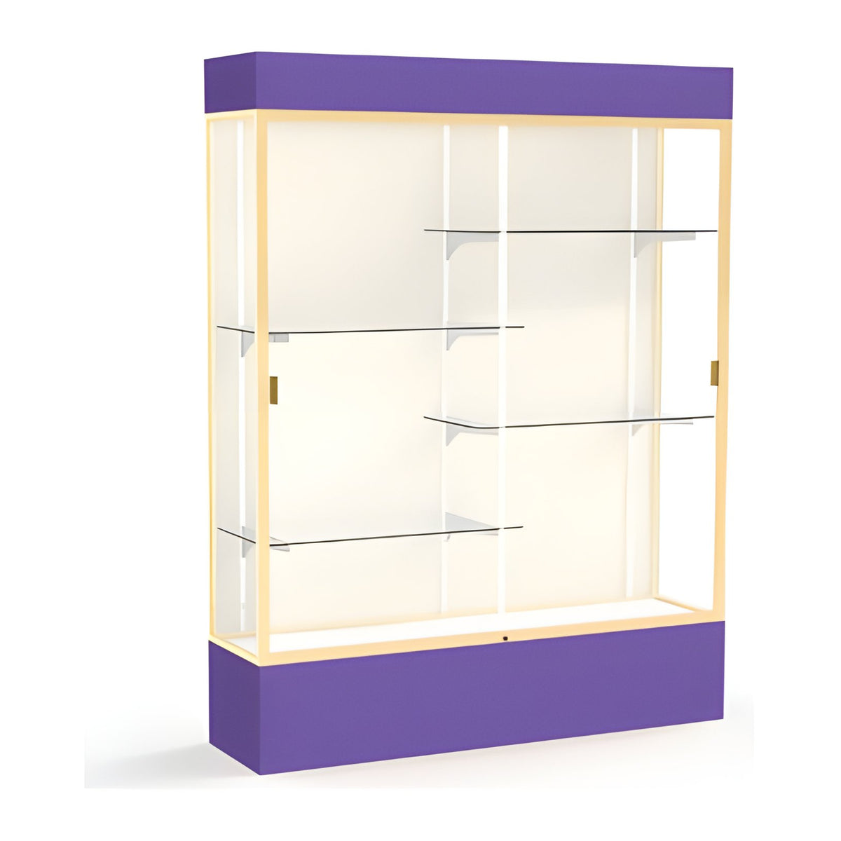 Spirit Purple Display Case (Lighted), Plaque Fabric Back w/ Champagne aluminum frame finish, 80"H x 60"W x 16"D