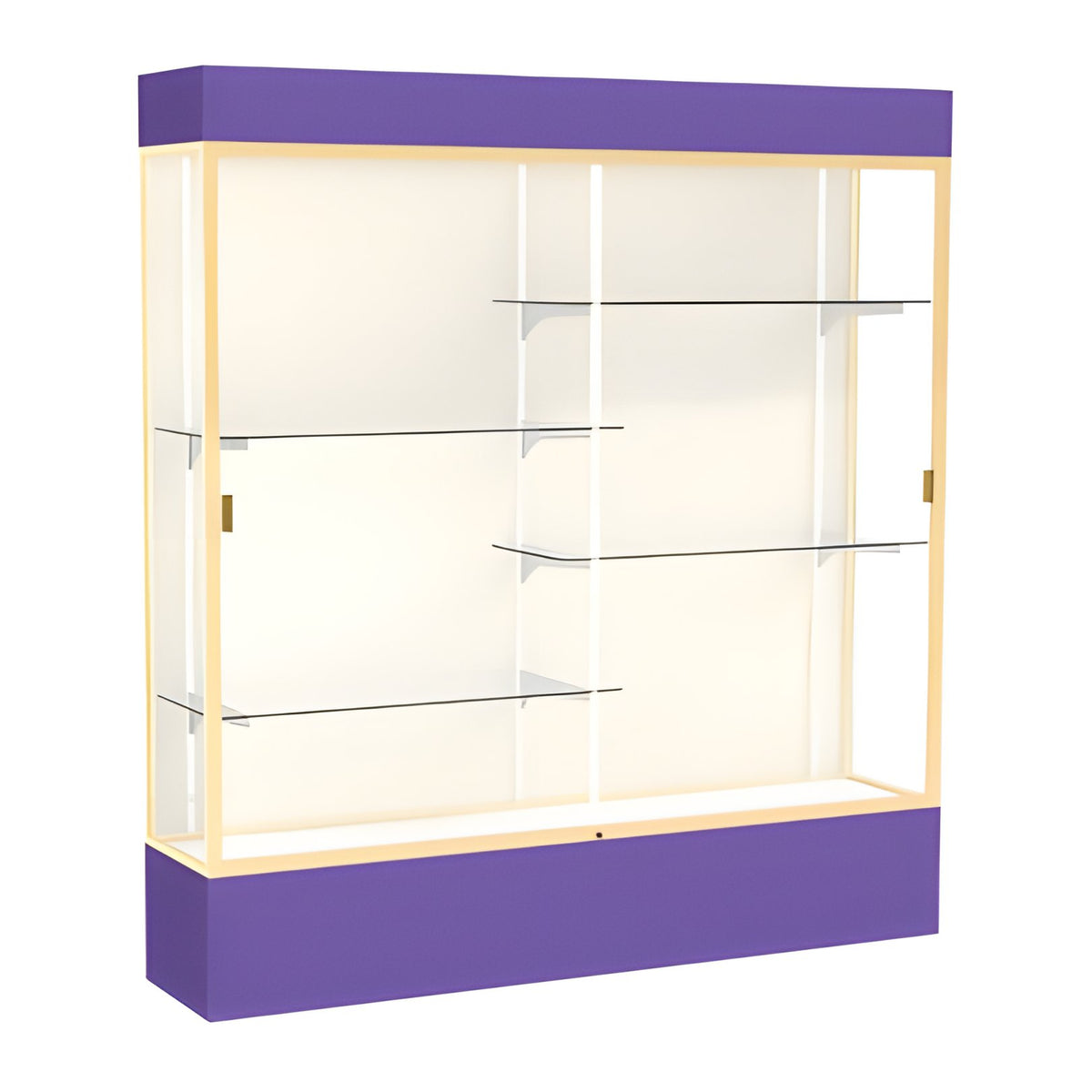 Spirit Purple Display Case (Lighted), Plaque Fabric Back w/ Champagne aluminum frame finish, 80"H x 72"W x 16"D