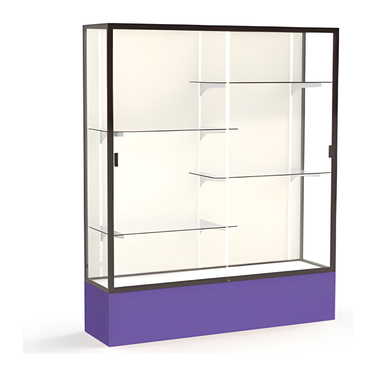 Spirit Purple Display Case (Unighted), Plaque Fabric Back w/ Dark Bronze aluminum frame finish, 72"H x 60"W x 16"D
